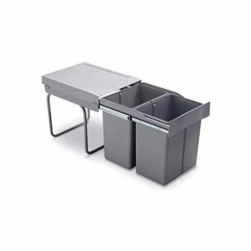 Poubelle de cuisine coulissante 2 bacs 42 L Gris Métal/PP 400x343 mm