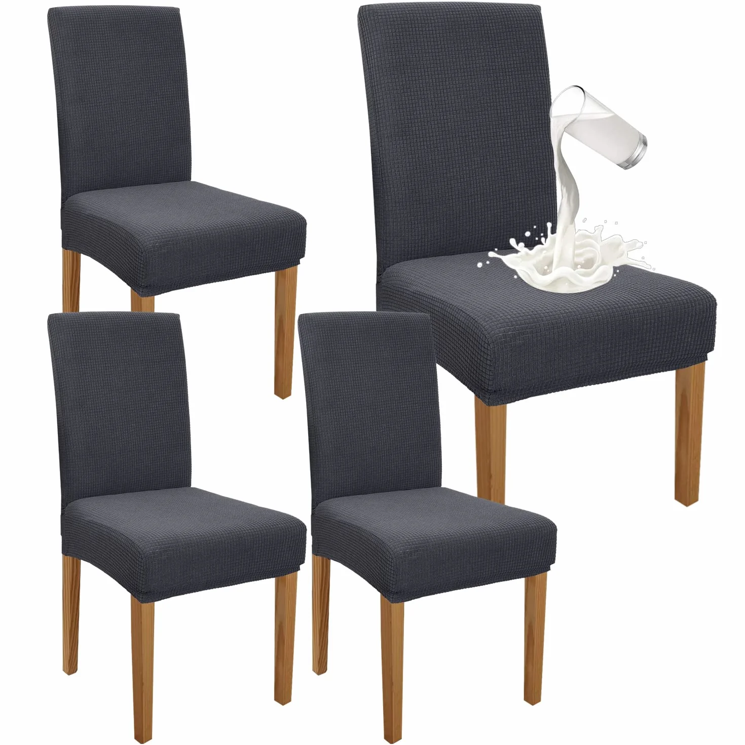 Granbest Lot de 4 Housses de Chaise de Salle à Manger Imperméables, Protection Amovible, Gris