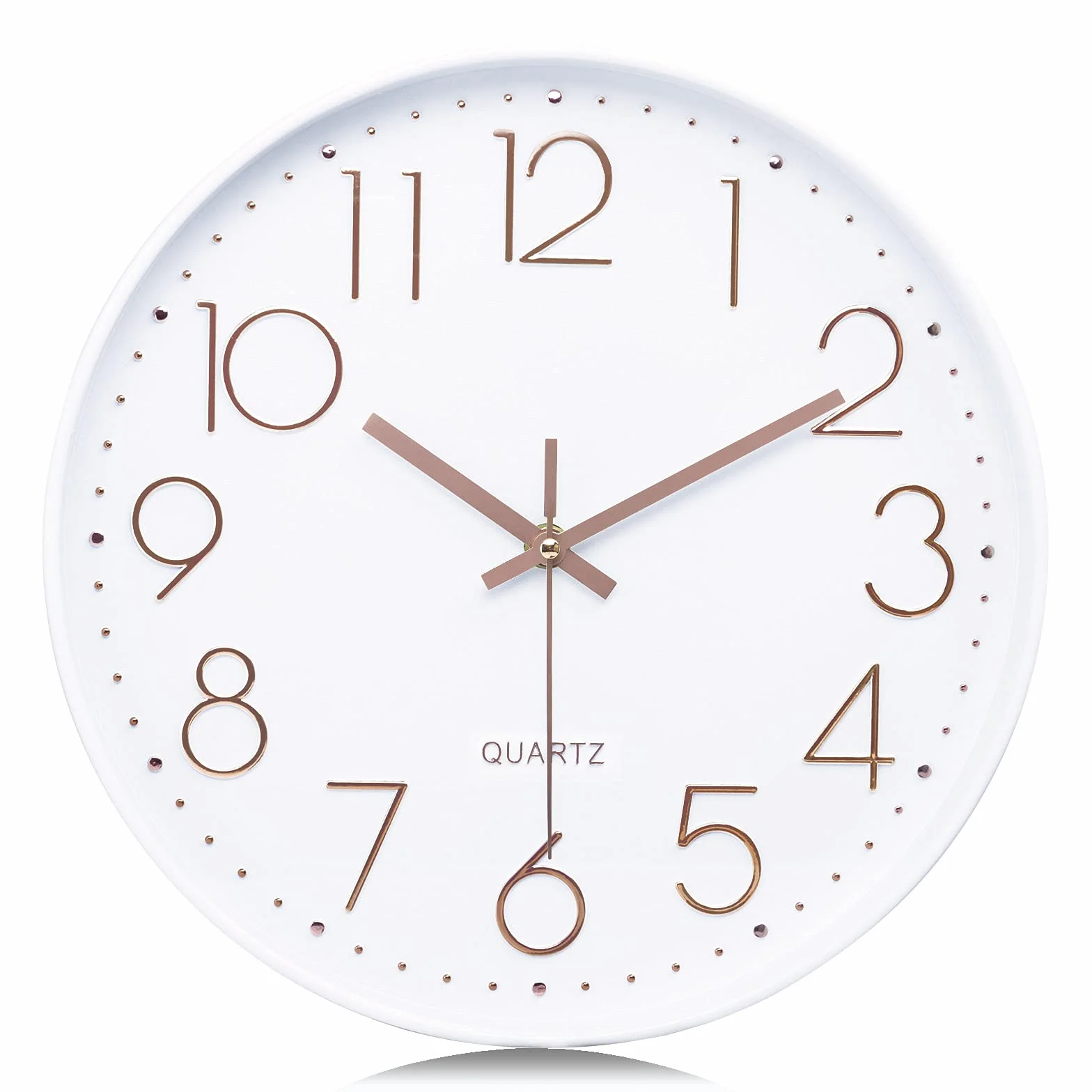 Lafocuse Horloge Murale 30cm Blanc Moderne Silencieuse Chiffres 3D Or Rose