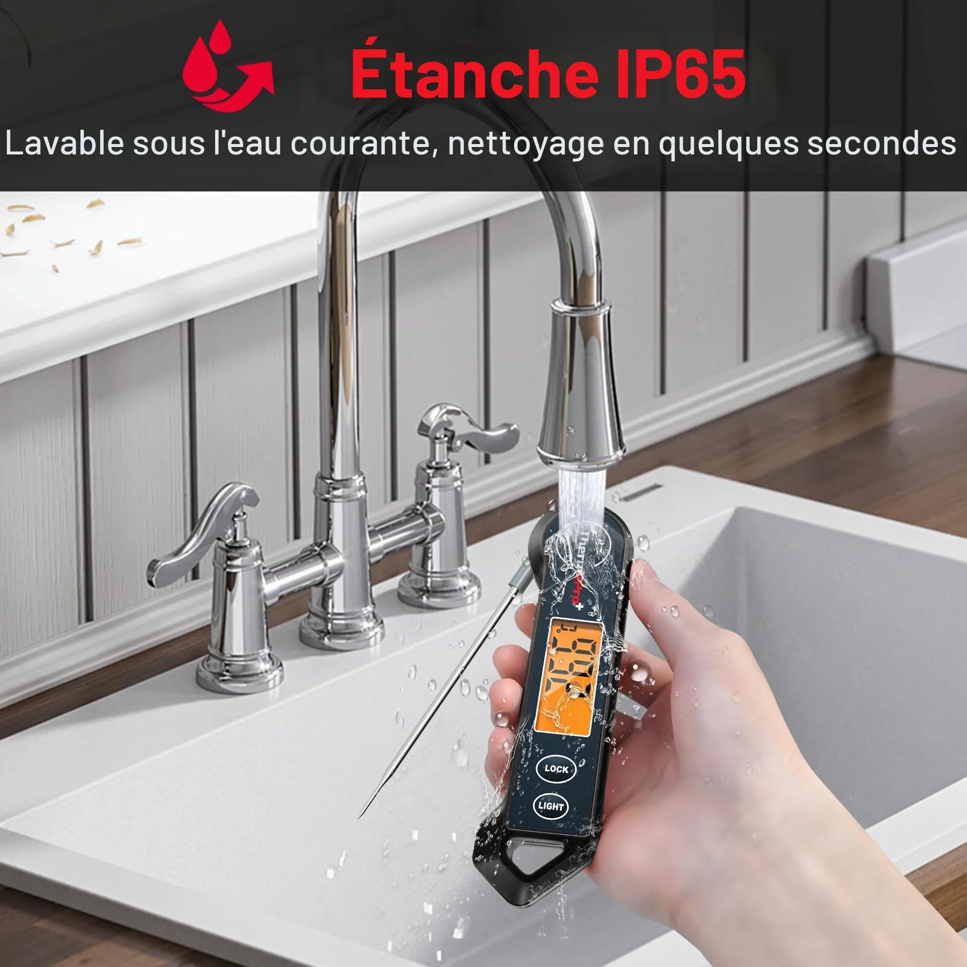 ThermoPro TP19HB Thermomètre Cuisine Numérique avec Sonde Température Alimentaire - étanche Rétroéclairé pour Barbecue