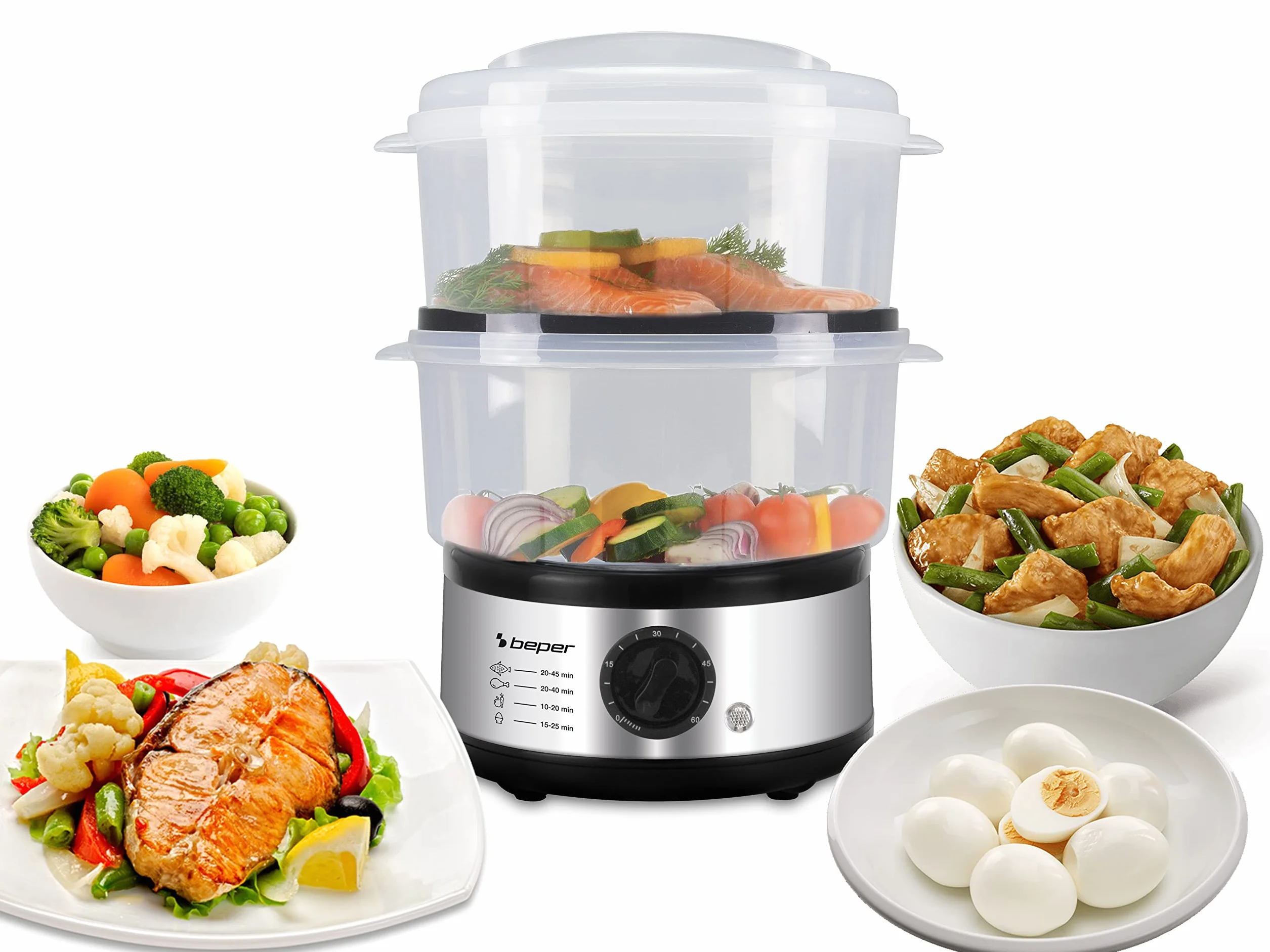 BEPER BC.261 Cuiseur Vapeur 5 Litres avec Minuteur Électrique Sans BPA