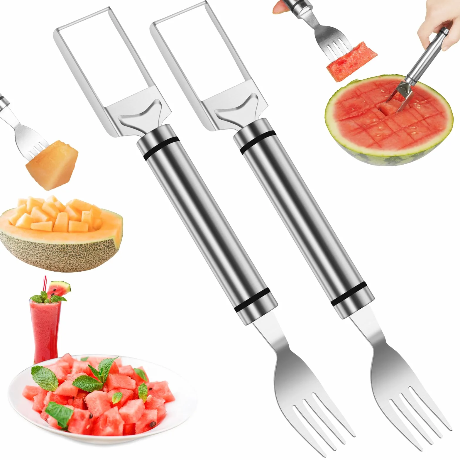 Coupe Fruits 2 en 1 Acier Inoxydable Cuillère à Melon Outil Double Tête OSDUE