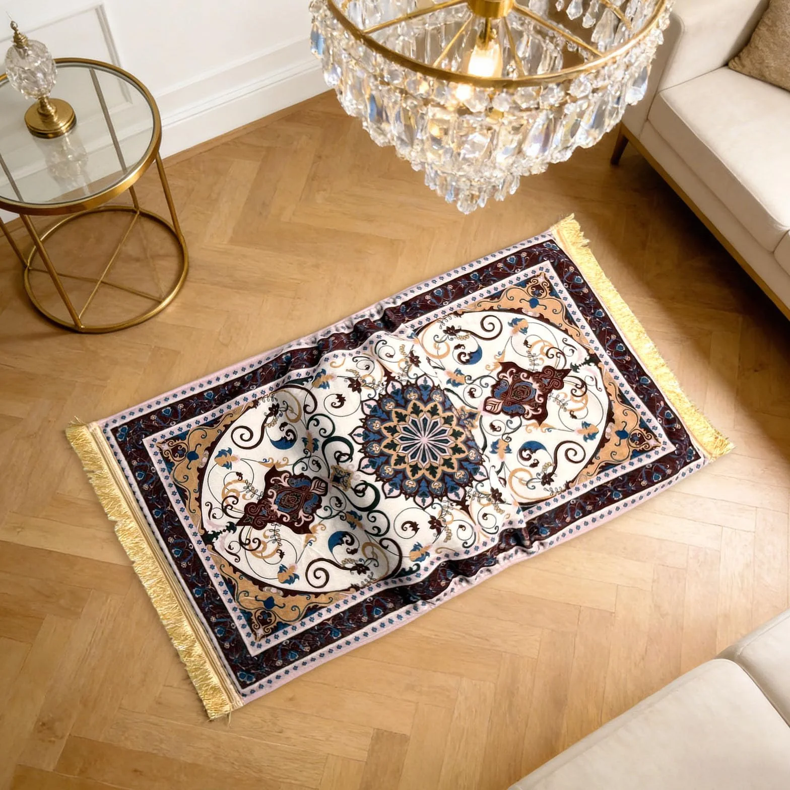 Tapis de prière Janamaz avec coussin pour genoux, pliable, antidérapant, gris