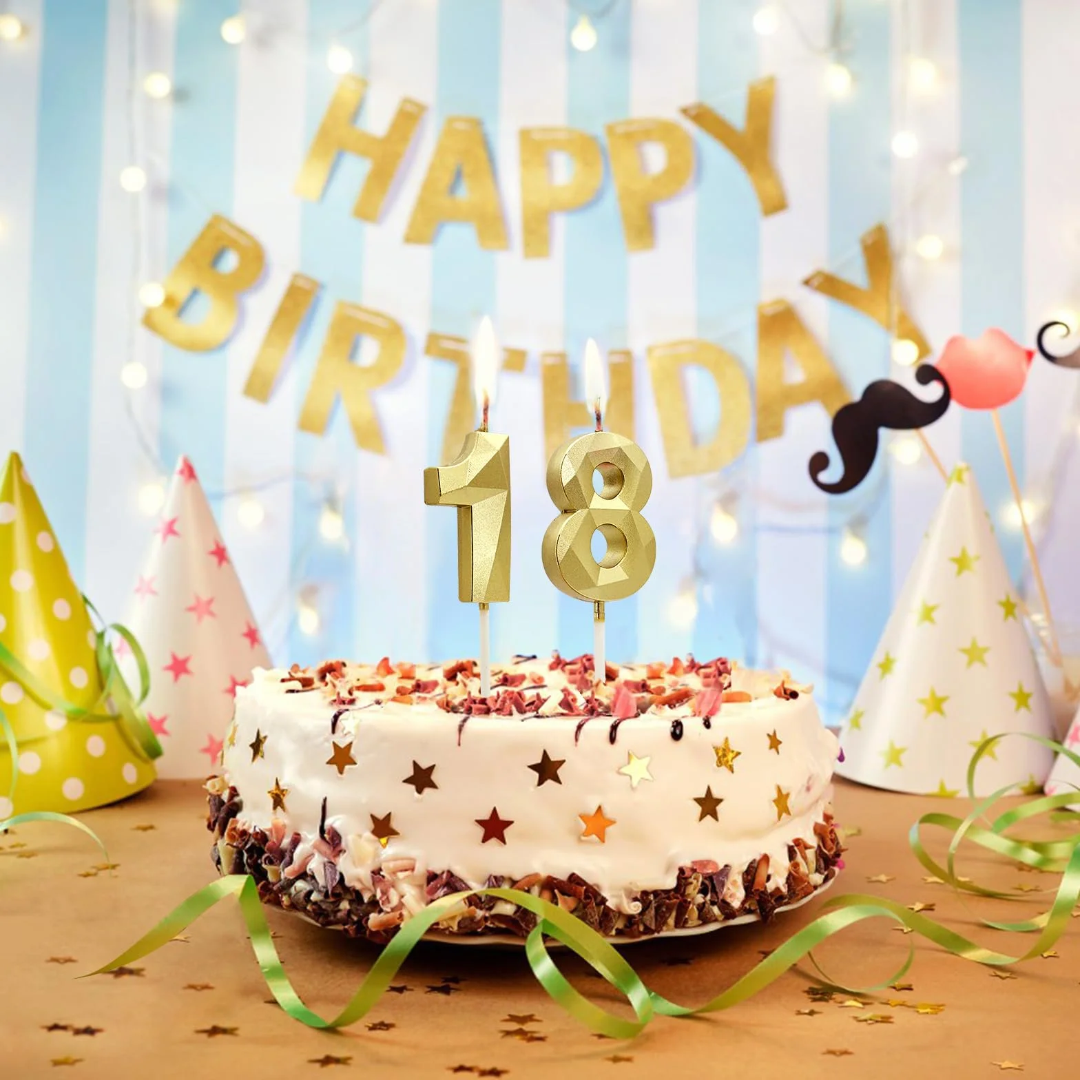 Bougies d'anniversaire Chiffres 3D Bougie Numéro 10 Dorées pour Gâteau