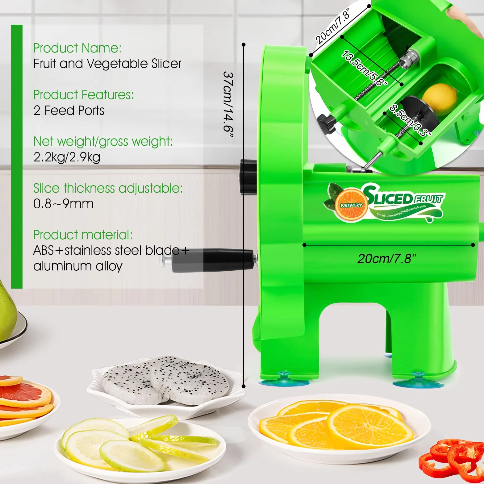 NEWTRY Trancheuse de fruits et légumes manuelle 0.8-9mm ajustable