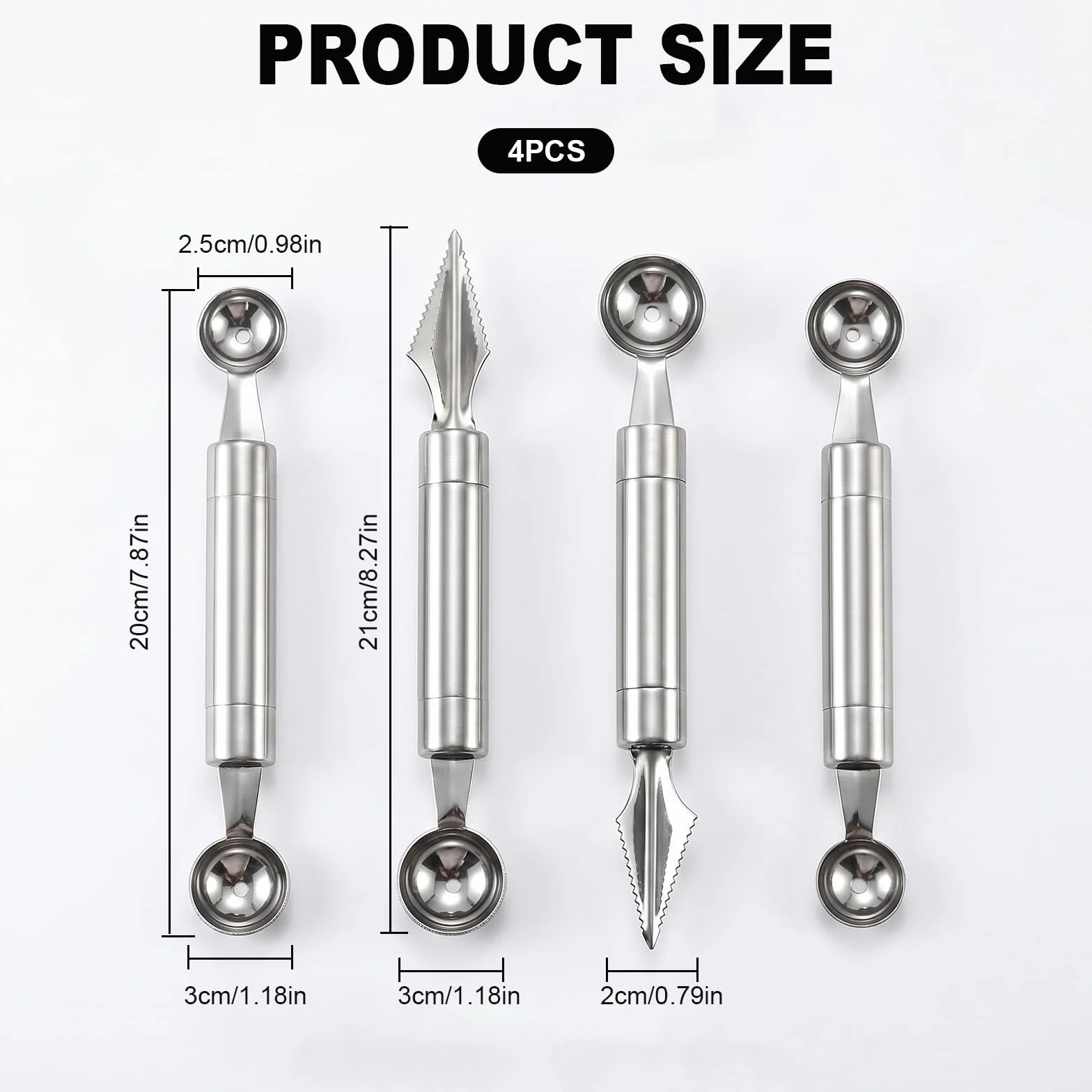 4PCS Outil à Découper les Fruits Éplucheur Cuillère à Melon Double Tête Ustensiles de Cuisine