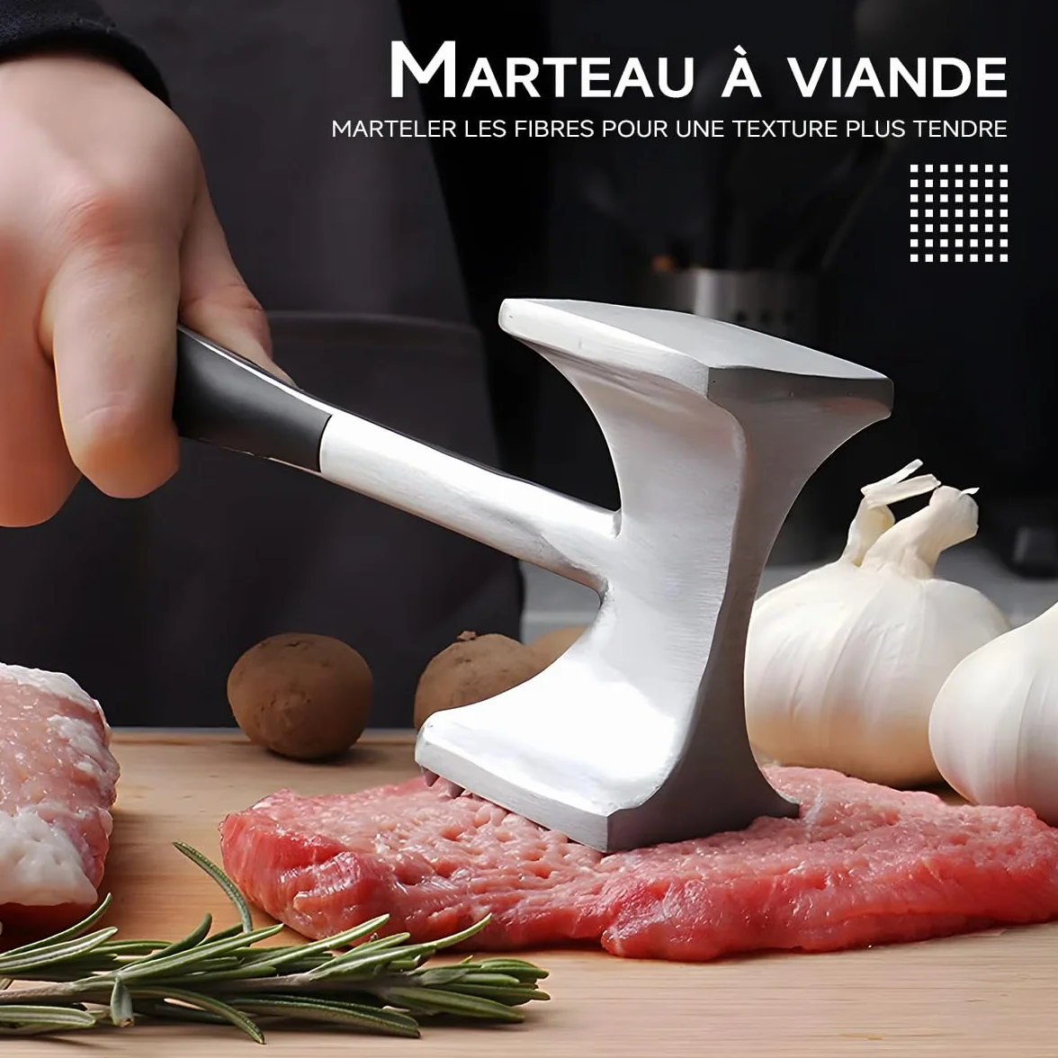Attendrisseur de Viande Marteau Double Face avec Poignée Antidérapante pour Steak Poulet Côtelettes