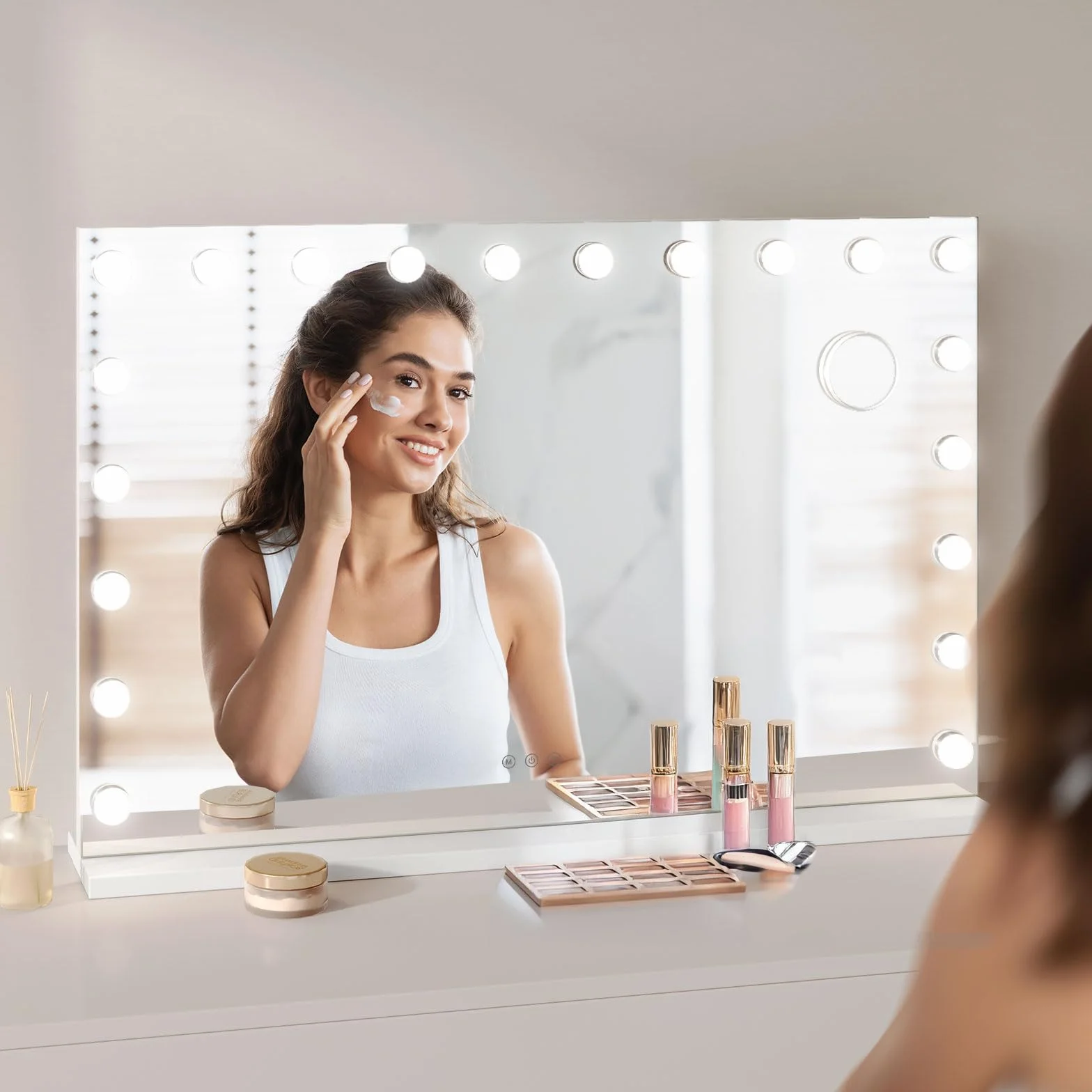 Dripex Miroir Maquillage Hollywood 20 Ampoules LED 3 Modes Luminosité Réglable Contrôle Tactile 90 x 60 cm Blanc