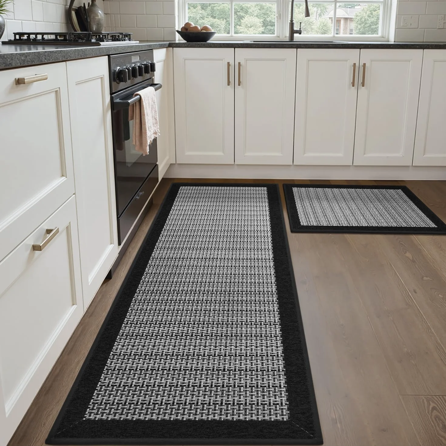 SIXHOME Tapis de Cuisine Antidérapant en Caoutchouc Lavable en Machine Absorbant Noir 50x80+50x150cm