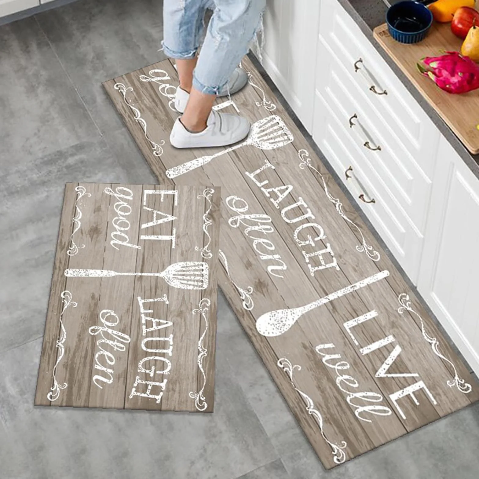 Ensemble de Tapis de Cuisine Antidérapant Lavable 2 Pièces 50x80 + 50x150 cm