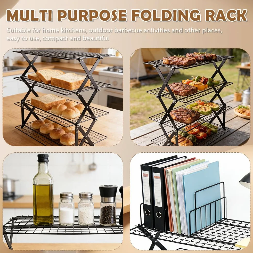 Grille de refroidissement empilable pliable 4 étages pour cuisine biscuits gâteaux muffins pain