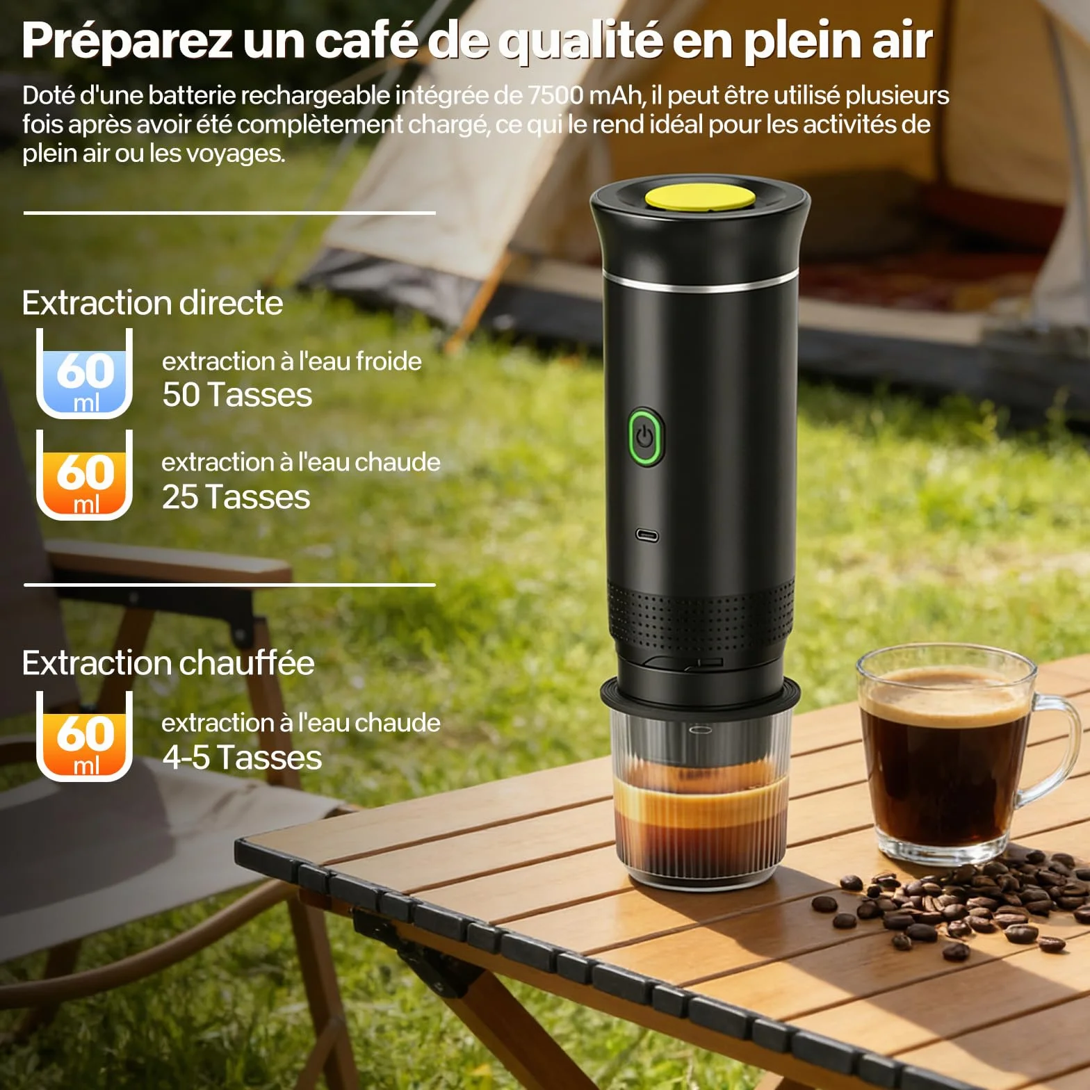 Machine à Café Portable 12V Chauffage Rapide 3 En 1 Auto-Chauffage 4-6 Min Grandes Capsules Café Moulu Camping Bureau Maison Voiture Noir