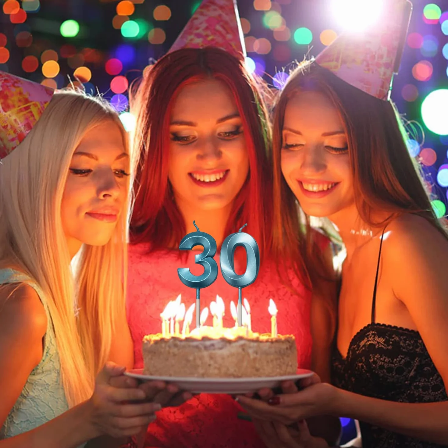 Bougies d'anniversaire Numéro 9 3D Bleu Chiffre 9 Décoration Gâteau Topper pour Enfants Adultes