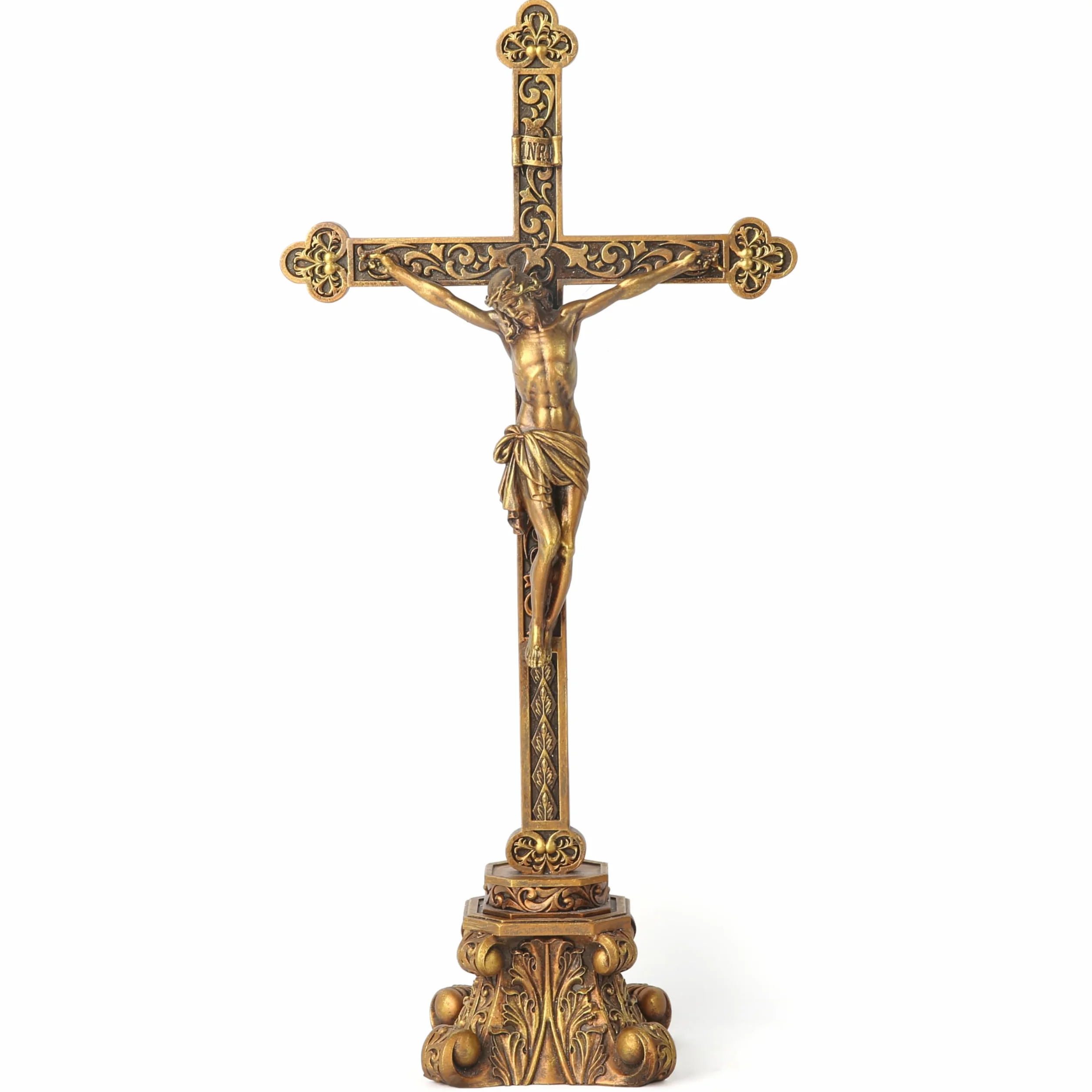 BC BUILDCLASSIC Crucifix sur pied croix religieuse peinte à la main or vintage 37,5 cm