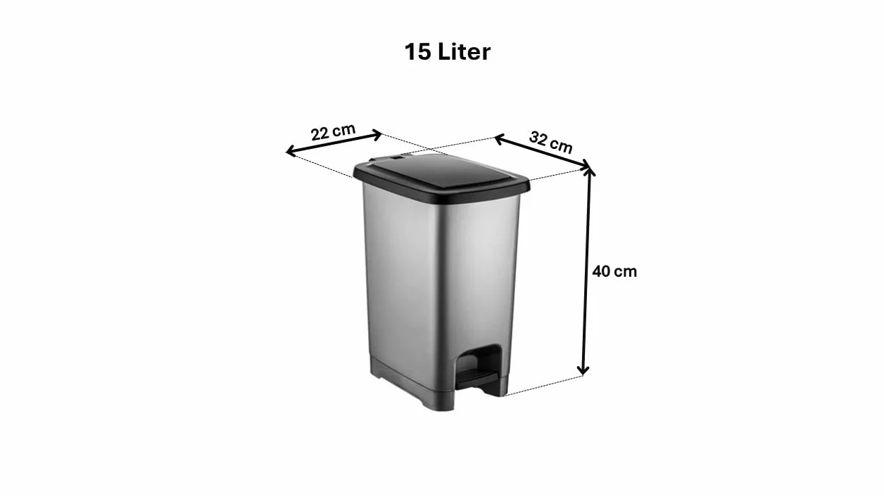 Poubelle à pédale 15 L sans BPA plastique cuisine salle de bain bureau Anthracite Noir
