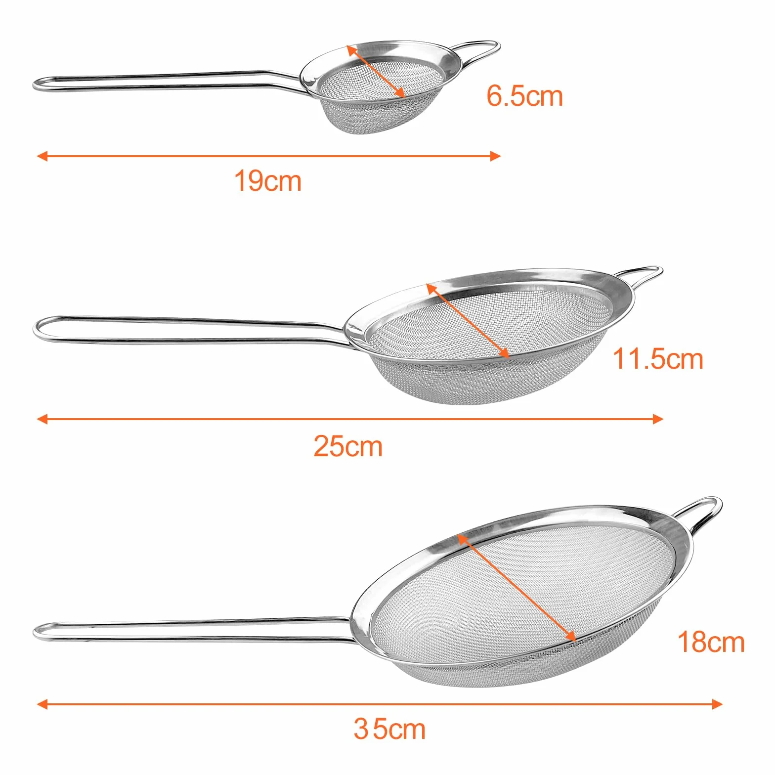 Relota Passoire Inox 19/25/35 cm Tamis Cuisine Maille Fine Filtre Égoutter Poudre Pâtisserie
