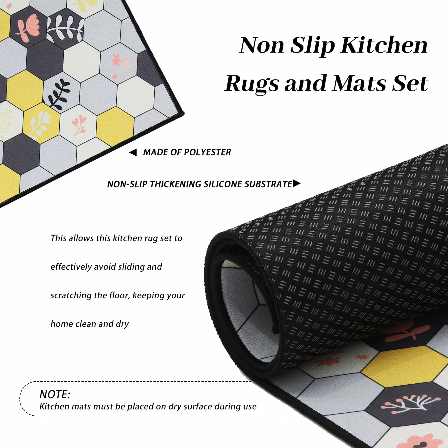 Tapis de Cuisine en Silicone Antidérapant Set de 2 Pièces 40x60cm + 40x120cm