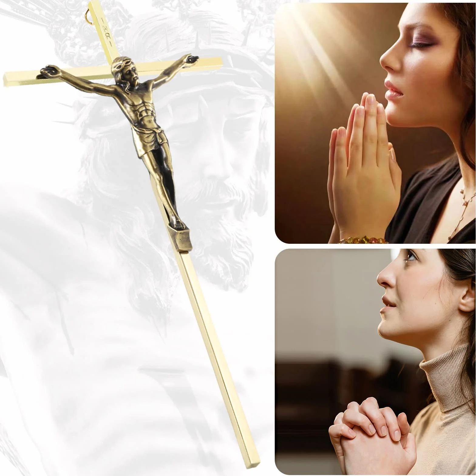 Crucifix mural en métal doré brillant 25,4 cm à suspendre