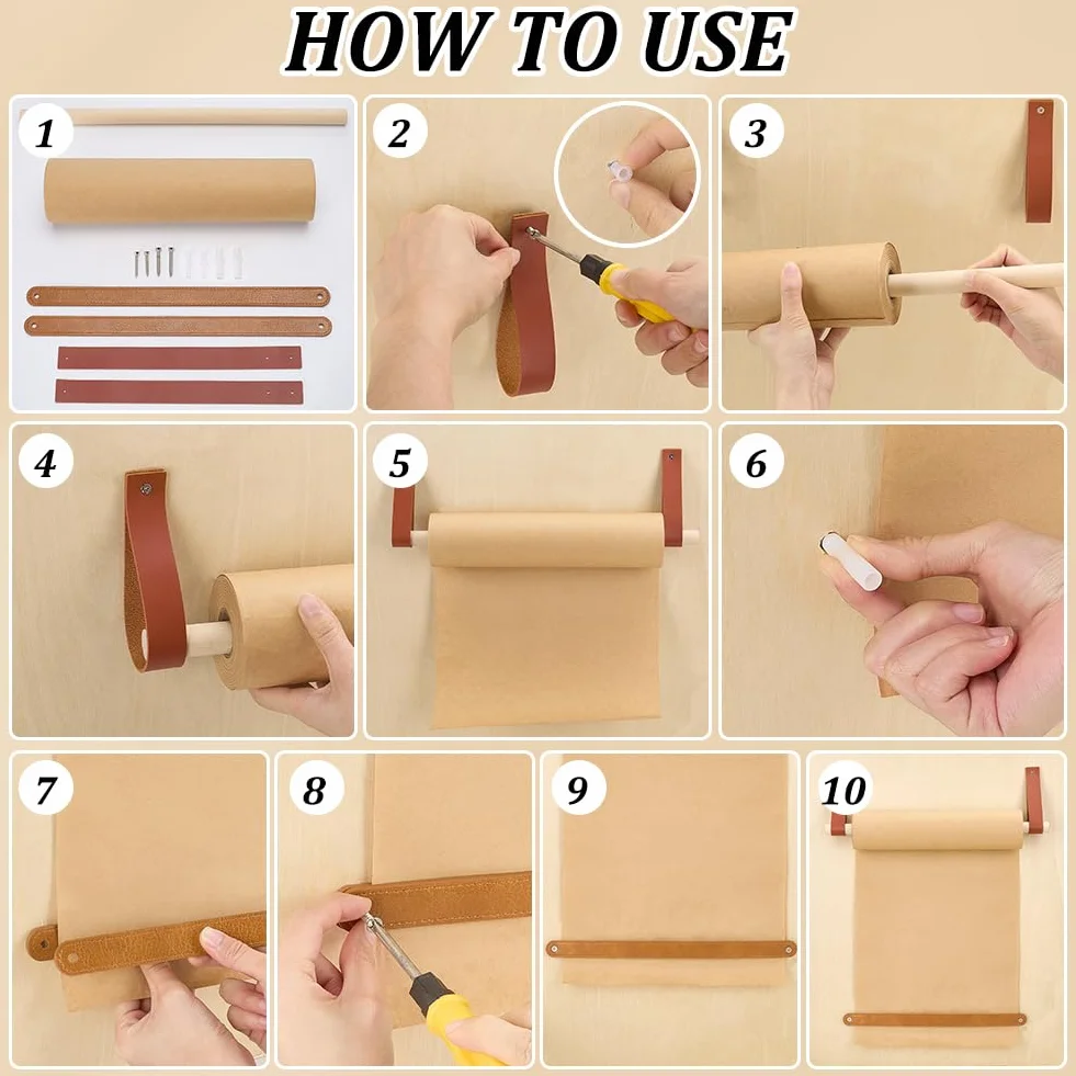 PH PandaHall 30mx30cm Support de Rouleau de Papier Kraft Marron Distributeur Mural Créatif