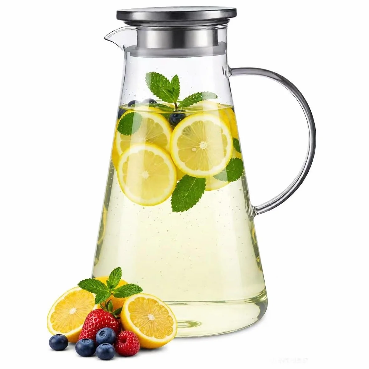 Pichet en Verre 2.2 L avec Couvercle, Carafe Eau Résistante à la Chaleur pour Thé Glacé, Jus et Lait