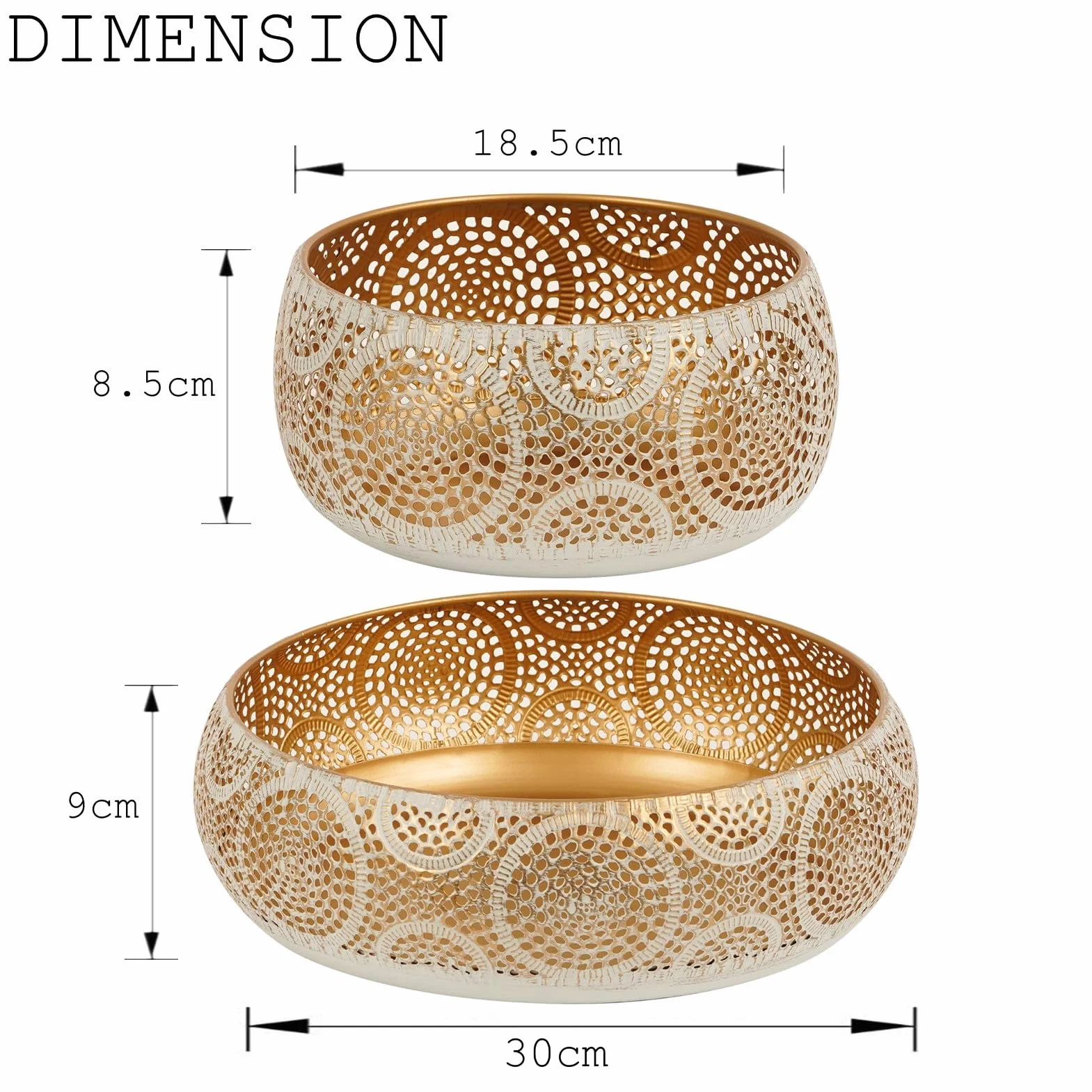 Lot de 2 corbeilles à fruits en métal doré 18/30 cm