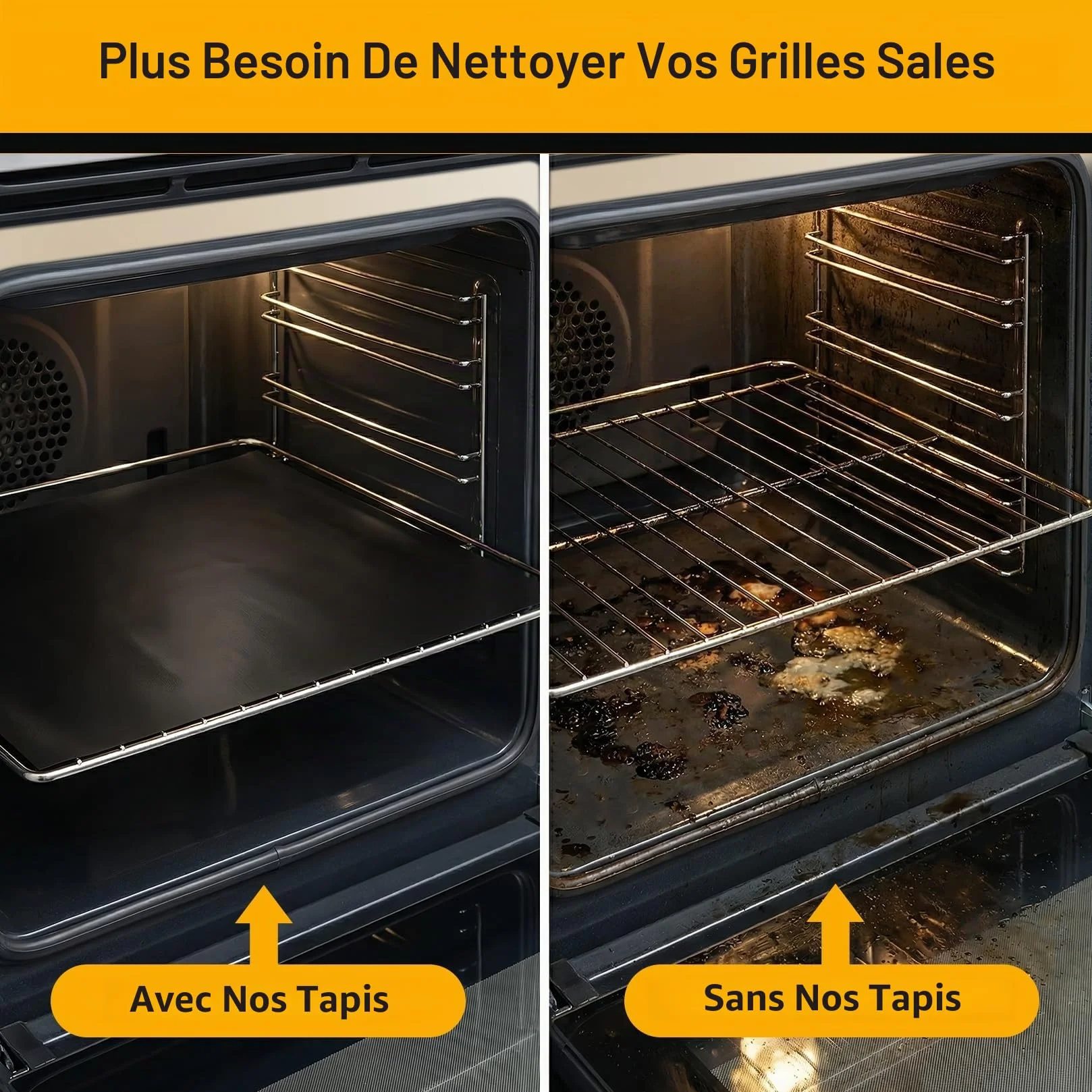 Tapis de Four Réutilisables Anti-adhésif 40 x 33 cm Protection Fond de Four pour Grill Gaz Électrique