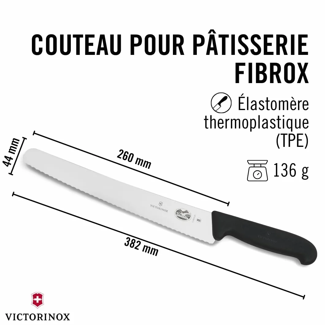 Victorinox Fibrox Couteau à pâtisserie denté 26 cm Inox Noir