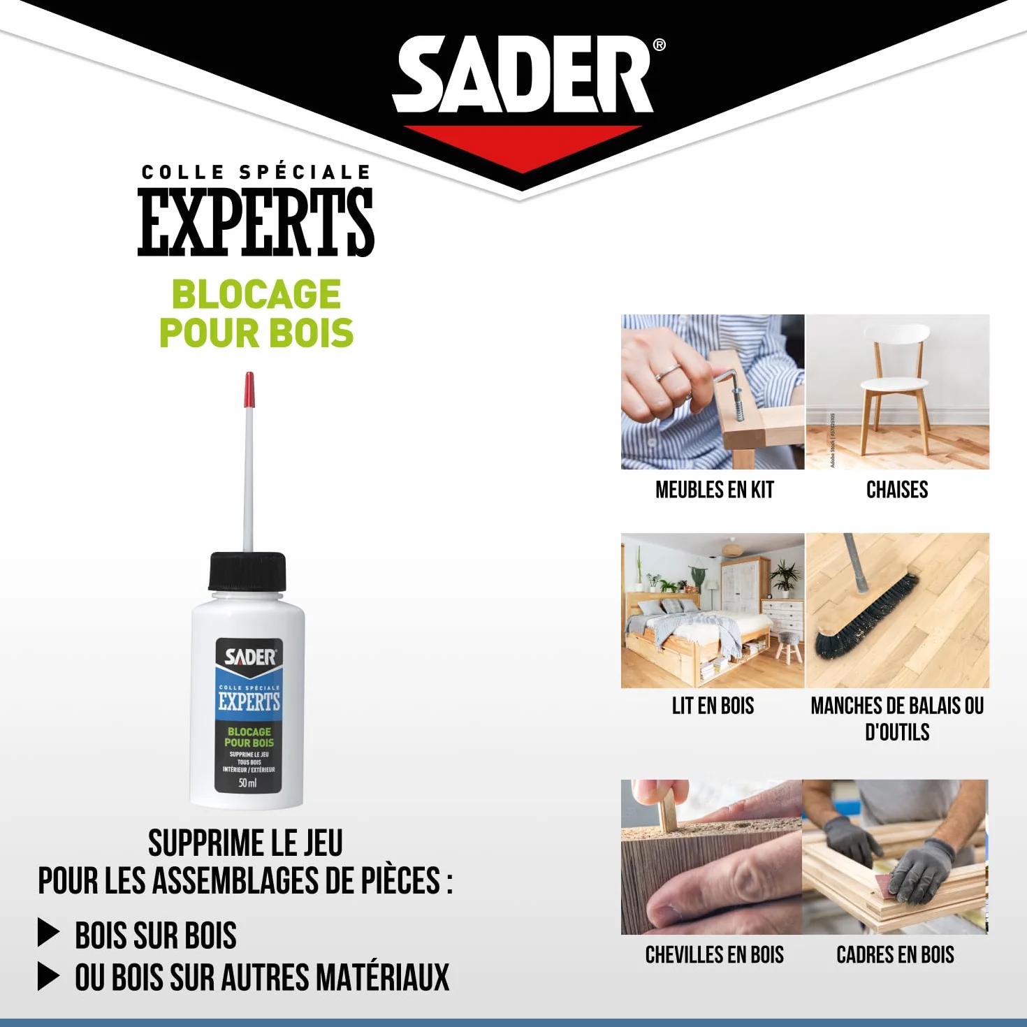 Sader Colle Bois Bloquage 50ml Blister Blanc