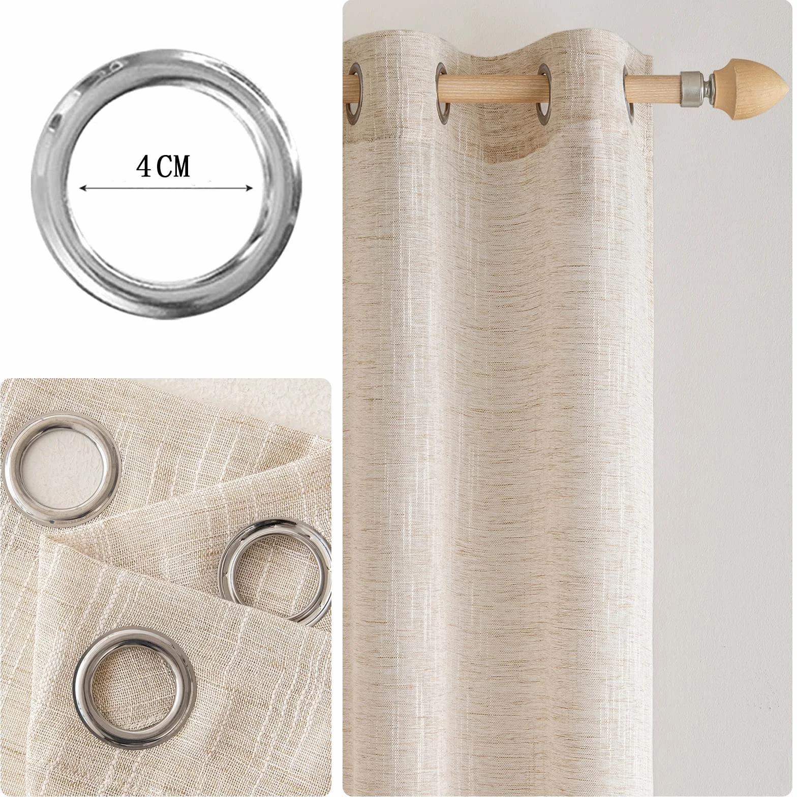 Rideau Voilage Lin 140x225 cm Lot de 2 Riz Blanc MIULEE