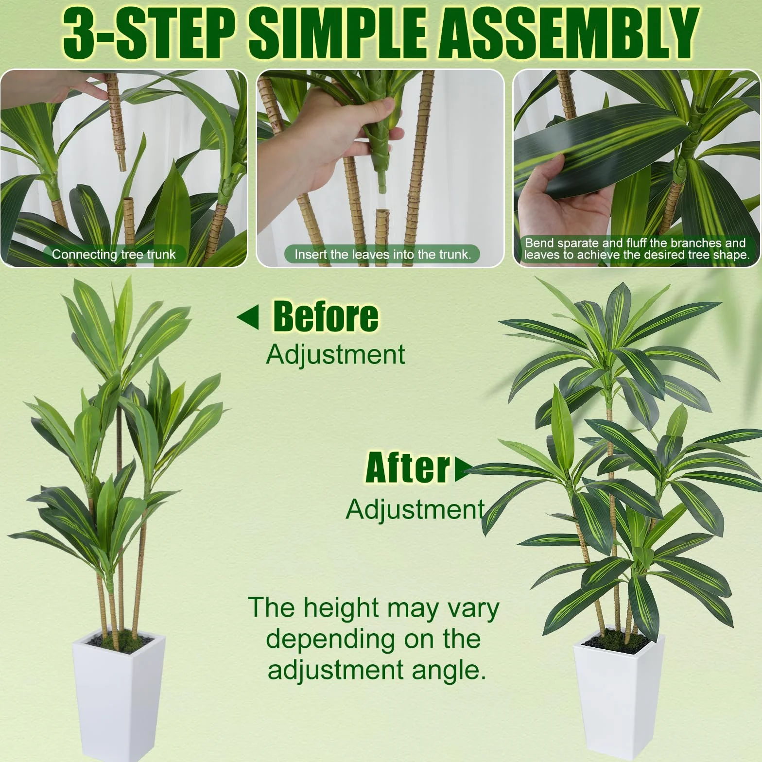 Dracaena Artificiel 160 cm Arbre Artificiel Interieur avec Pot Blanc Plante Artificielle Grande Tropical
