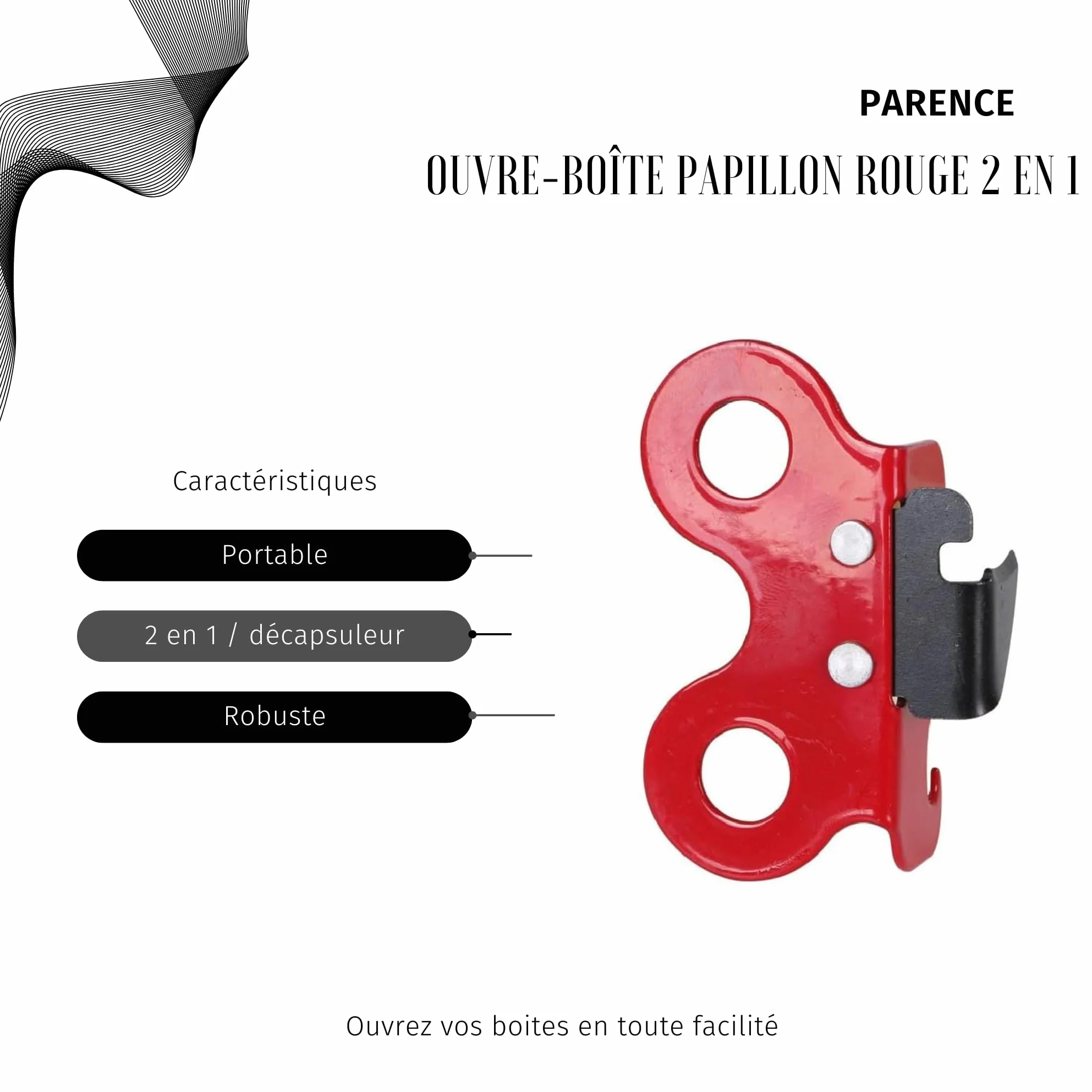 Ouvre-Boîte Papillon Rouge 2 en 1 - Décapsuleur Cuisine Camping Compact
