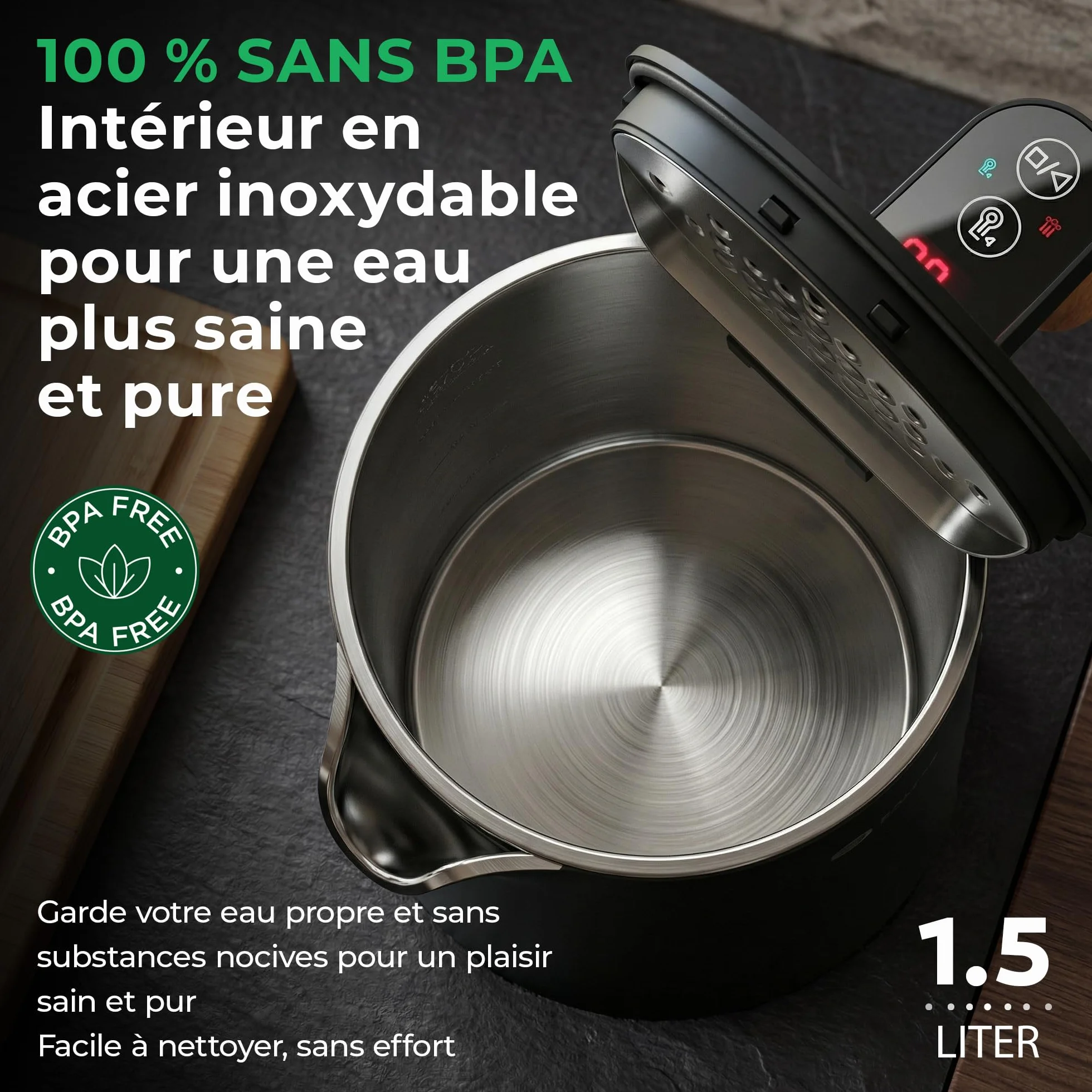 BALTER Bouilloire électrique inox 1,5 L température réglable 45-100°C double paroi sans BPA