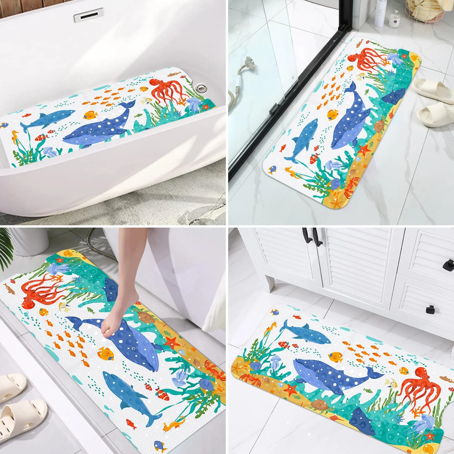 Tapis de Bain Antidérapant pour Enfants 100x40cm PVC 200 Ventouses Lavable en Machine
