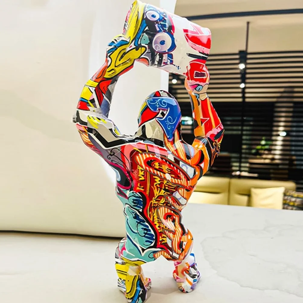 Figurine Gorille Multicolore Créative Résine Sculpture Animale Couleur Splash Décoration Maison Bureau