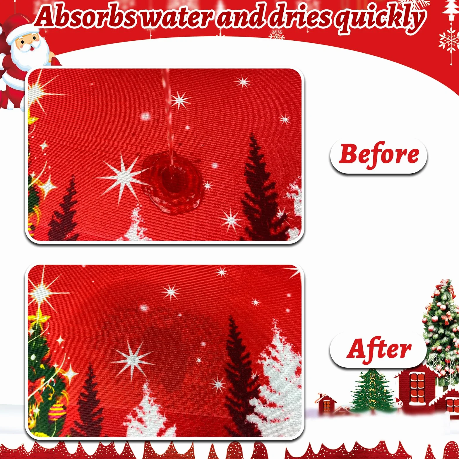 Tapis de Noël antidérapant lavable Père Noël 40 x 60 cm 40 x 120 cm