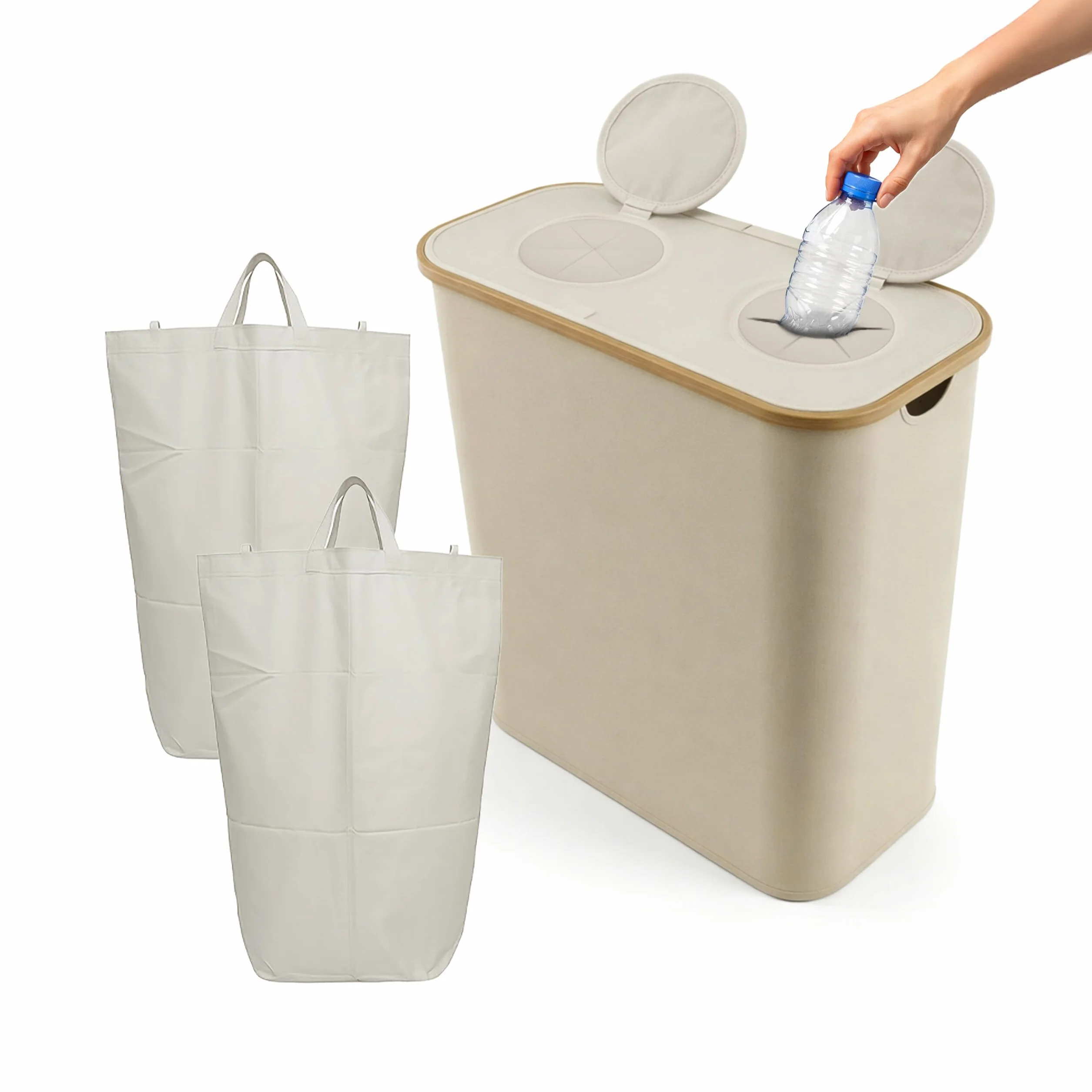 Relaxdays Récipient de Collecte des Bouteilles 140 L 60 Bouteilles 2 Sacs Amovibles Beige