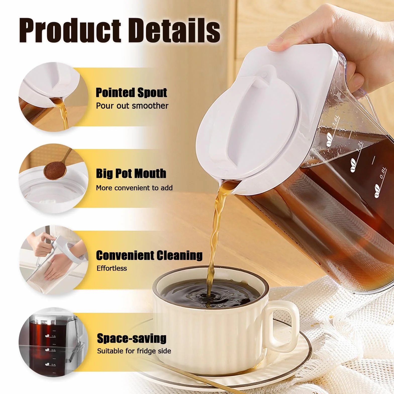 Ideal Swan Cafetière à infusion à froid 1,6 L avec filtre à maille fine, grande capacité