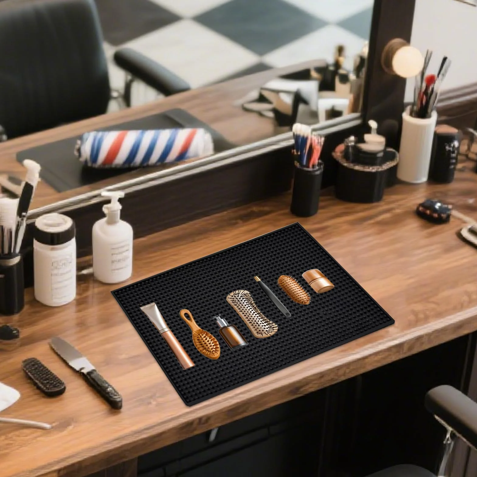Tapis de salon pour coiffure en silicone - Organisateur d'outils de coiffure