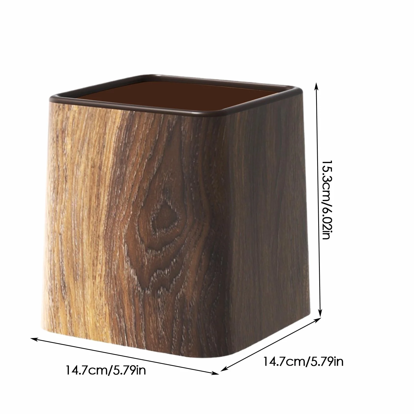Mini-déchets Can 5,79 pouces PP Small Desk Bin avec conception de grains en bois rétro et couvercle