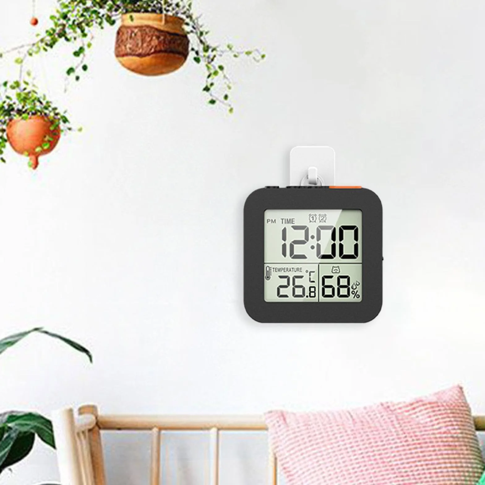 MagiDeal Horloge numérique Salle de Bain réveil Affichage LCD température thermomètre hygromètre 2 Crochets Noir