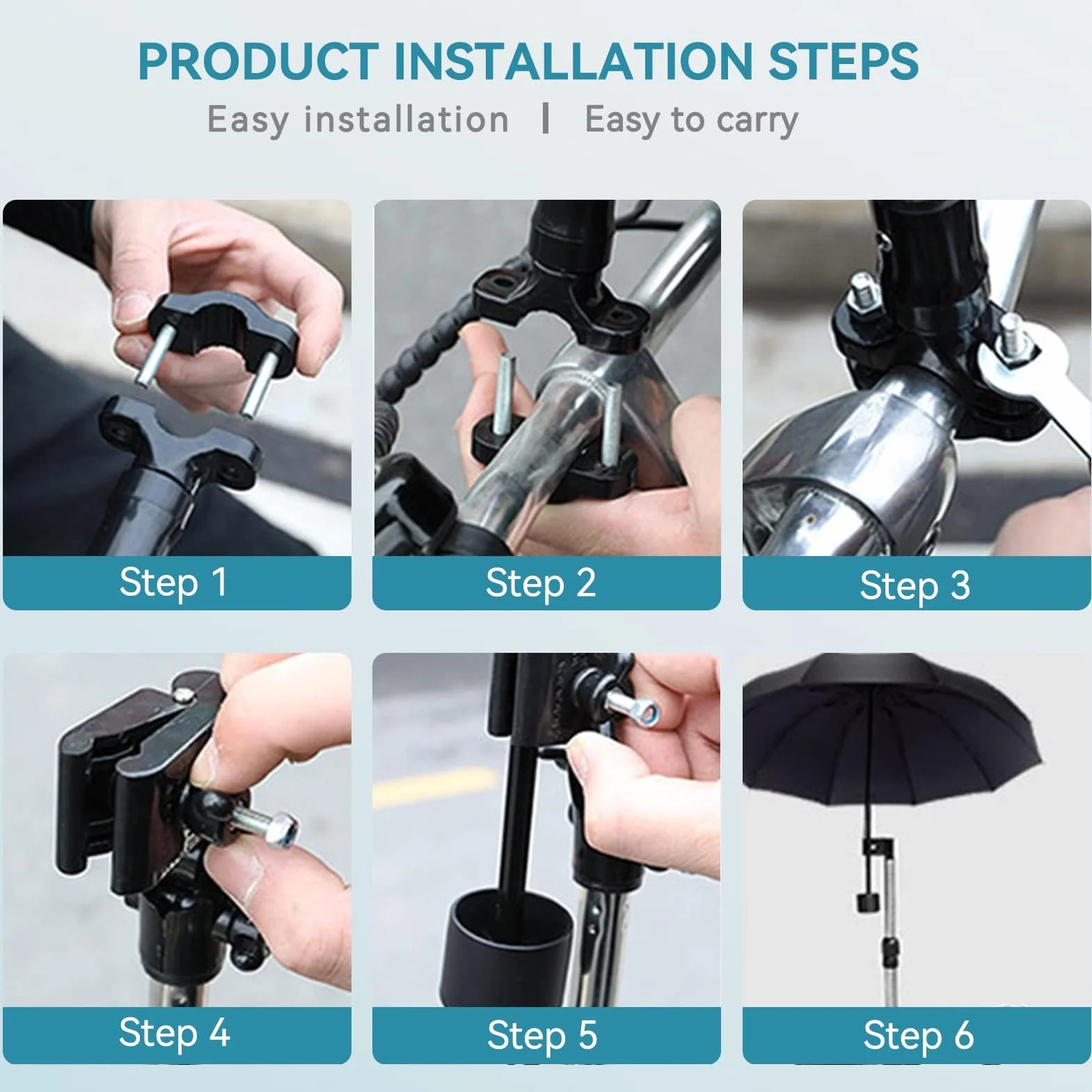 Agatige Parapluie Poussette avec Clip 360° pour Fauteuil Roulant, Vélo, Chaise