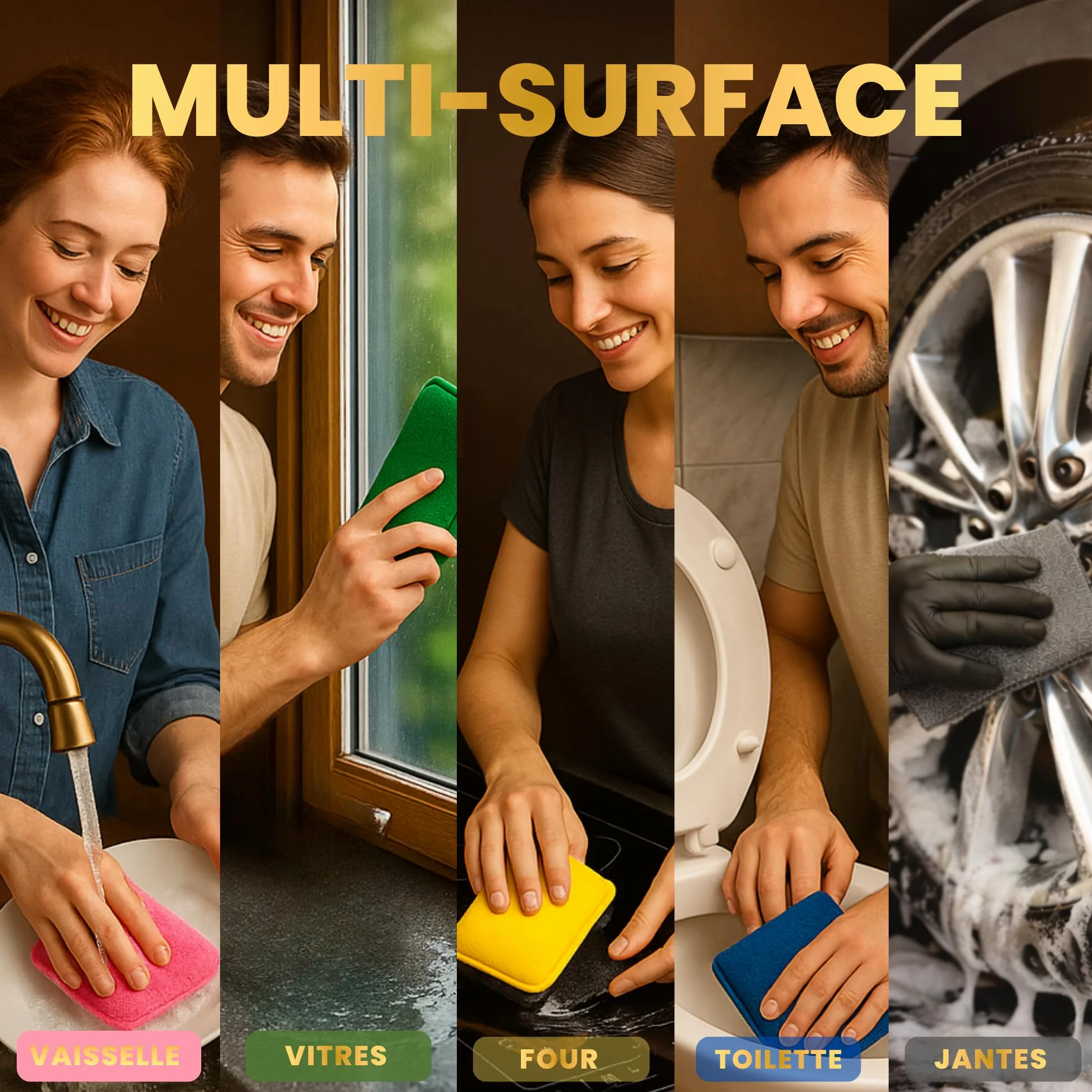 Éponges Lavables Double Face Anti-Rayures Microfibre Ultra Absorbante - Lot de 5 Vaisselle Cuisine INOX Vitres