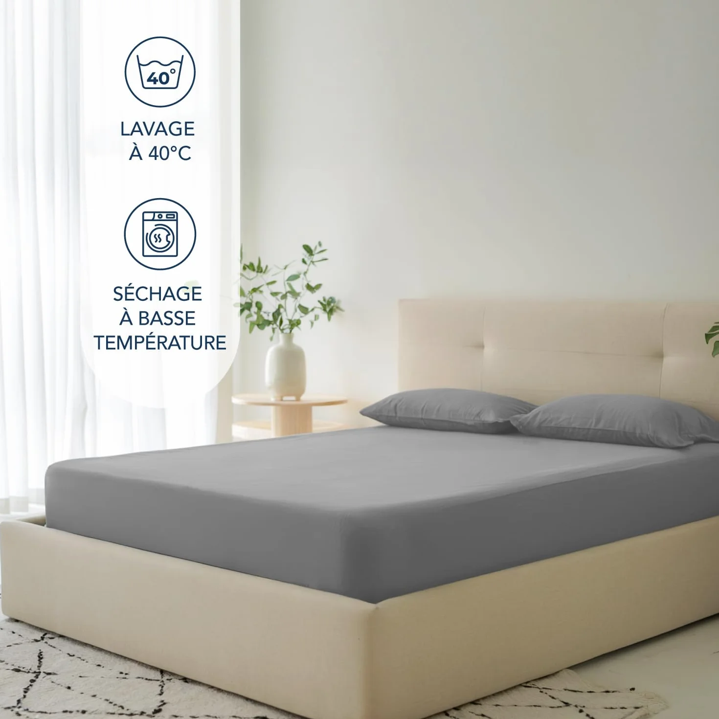 Dreamzie Drap Housse 140x190/200 Bonnet 35 cm Microfibre Anthracite Certifié Oeko TEX