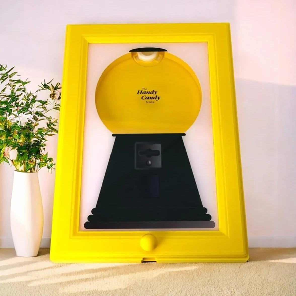 Distributeur de bonbons mural interactif avec cadre photo, pour cuisine ou bureau, jaune