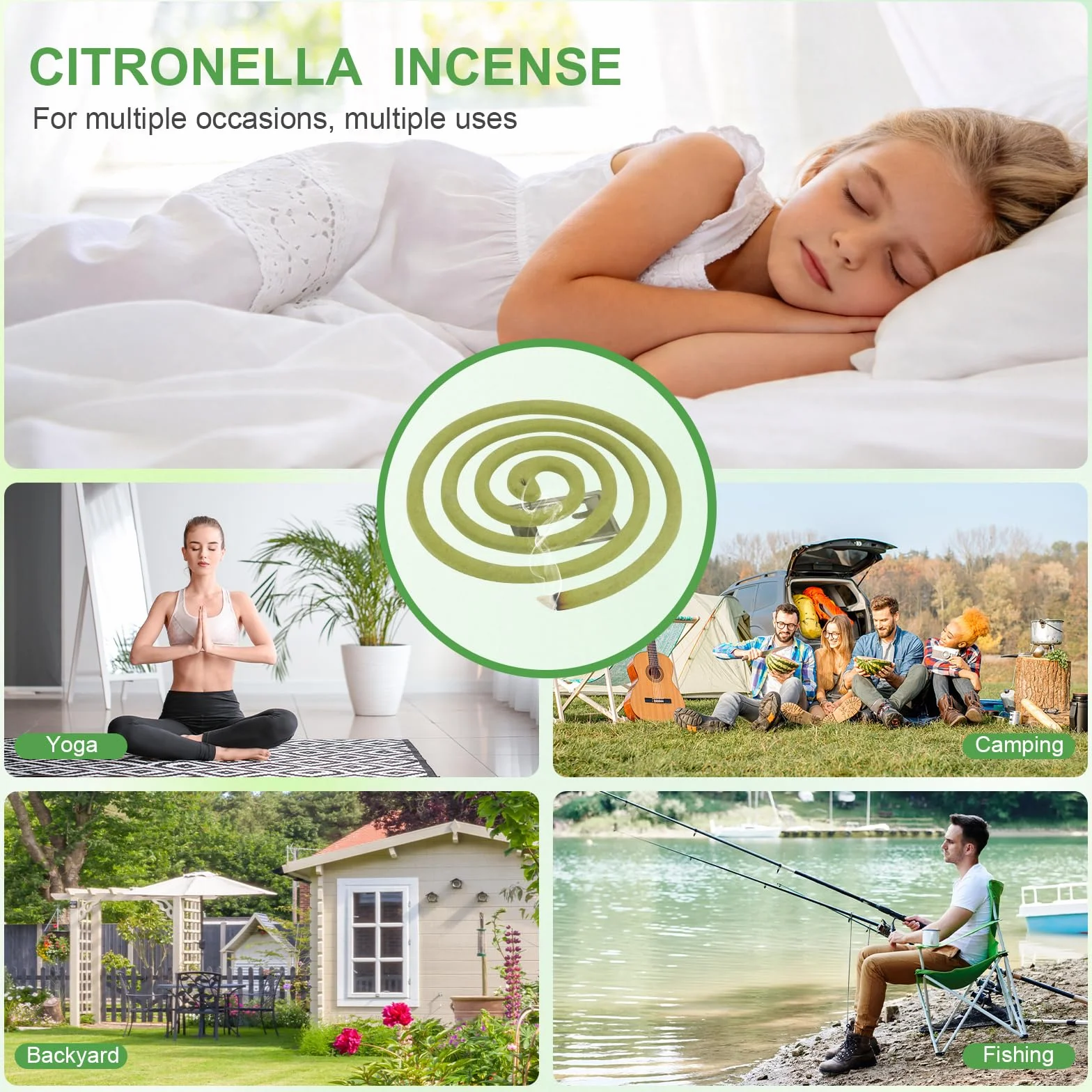 Spirales Encens Citronnelle 432 h 48 spirales 4 supports Intérieur Extérieur Jardin Camping