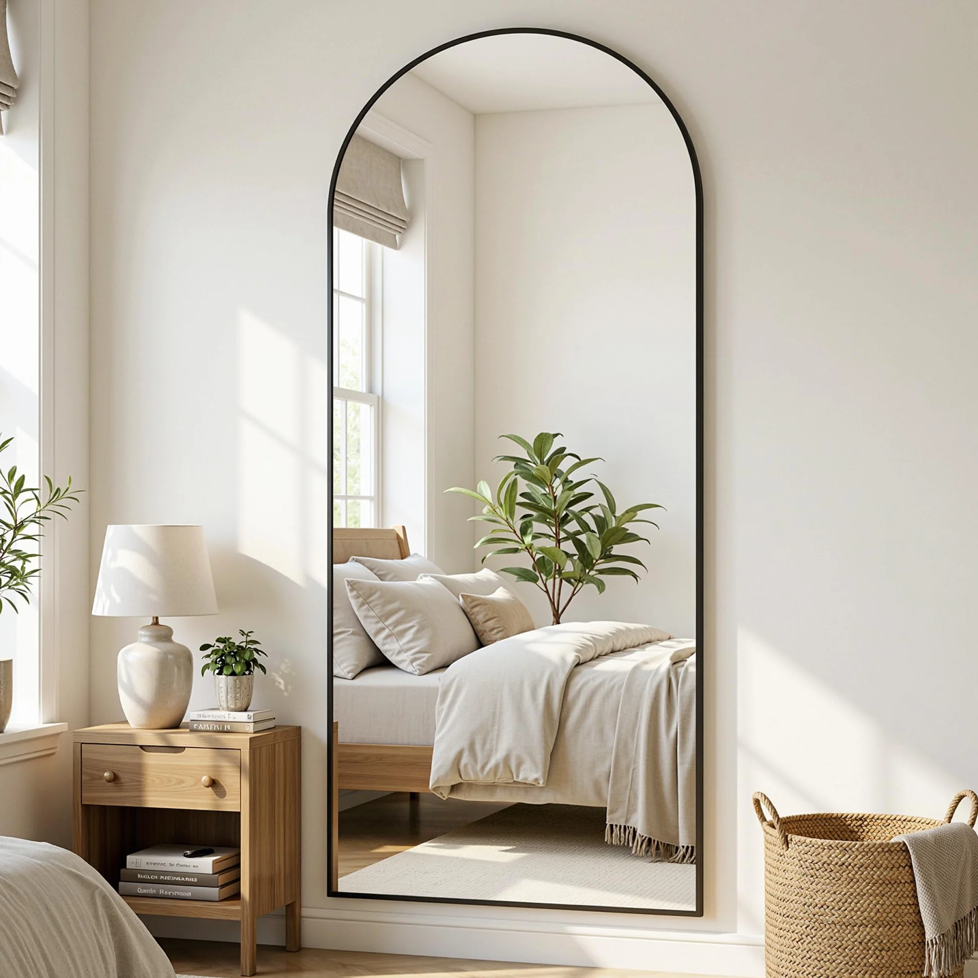 Miroir complet 180 x 82 cm, miroir sur pied bombé, cadre en alliage d'aluminium, noir