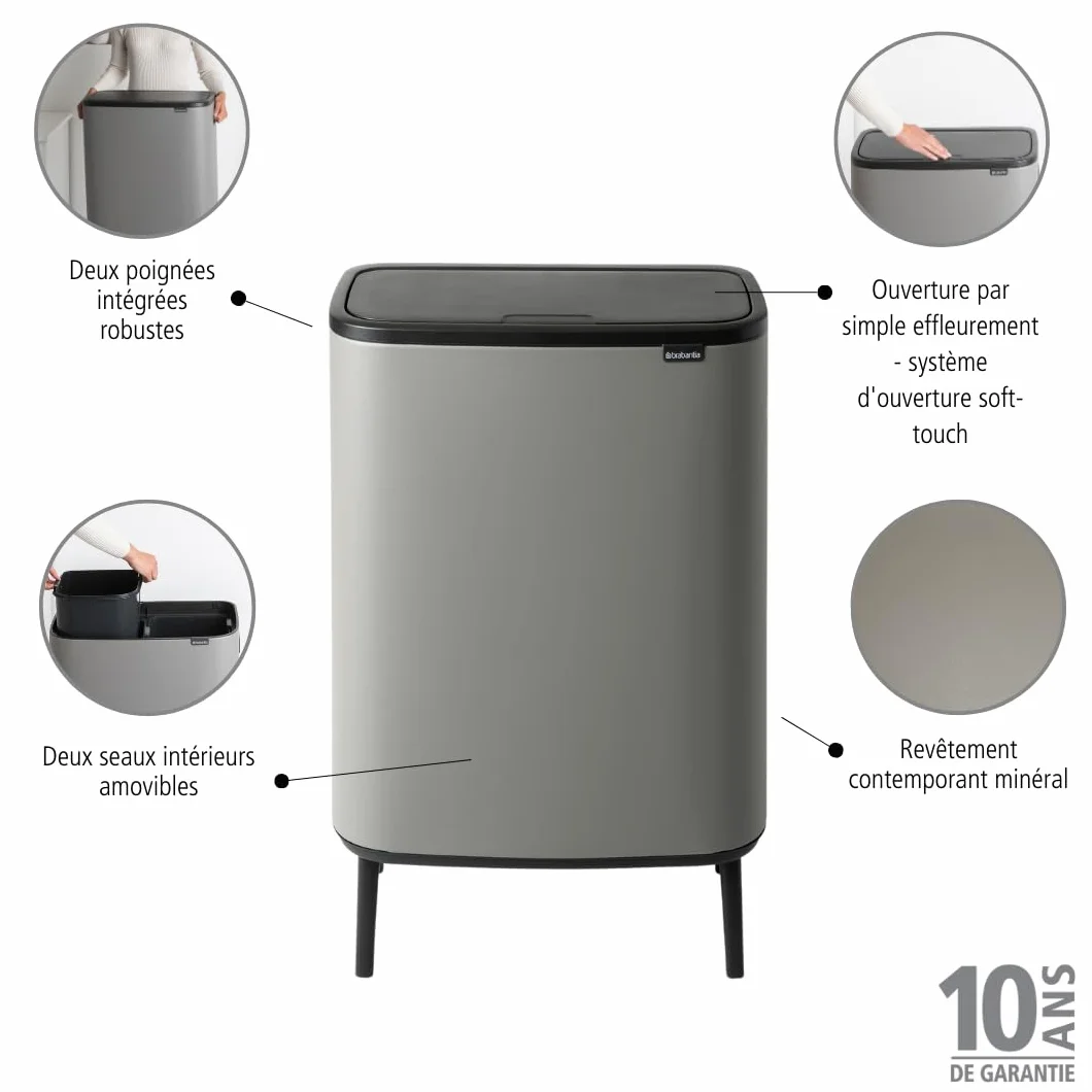 Brabantia Poubelle Bo Touch Bin Hi 2x30L Mineral Concrete Grey