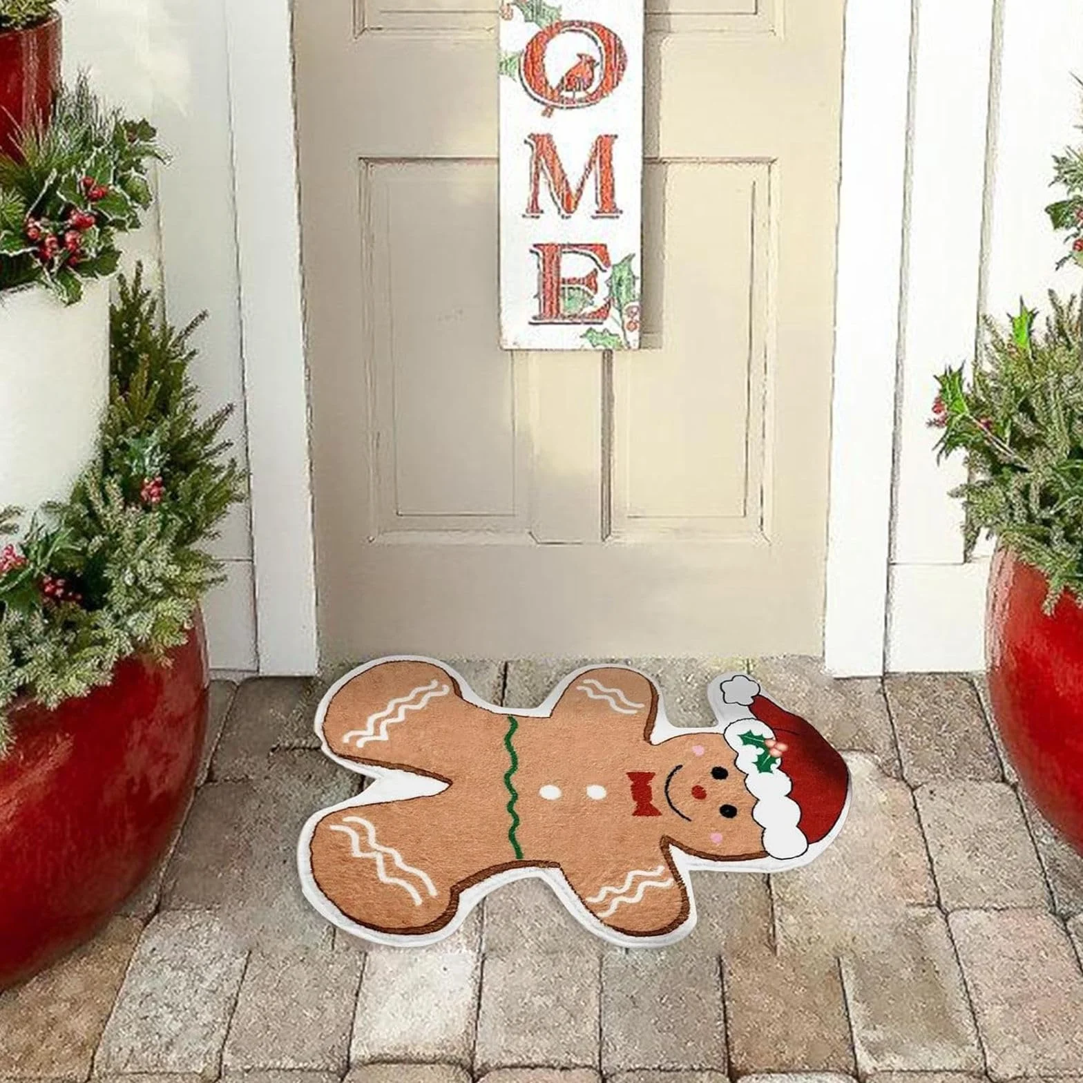 Tapis de sol de cuisine de Noël antidérapant lavable bonhomme en pain d'épice