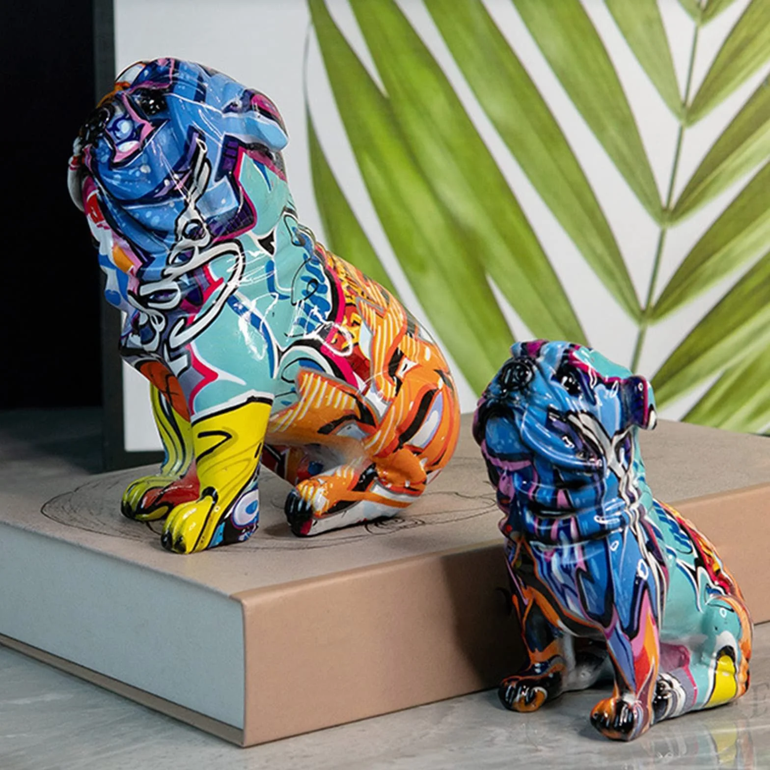 Perfk Statues Décoratives Moderne Multicolore Chien Figure Décor Ornements Sculptures Intérieur Graffiti