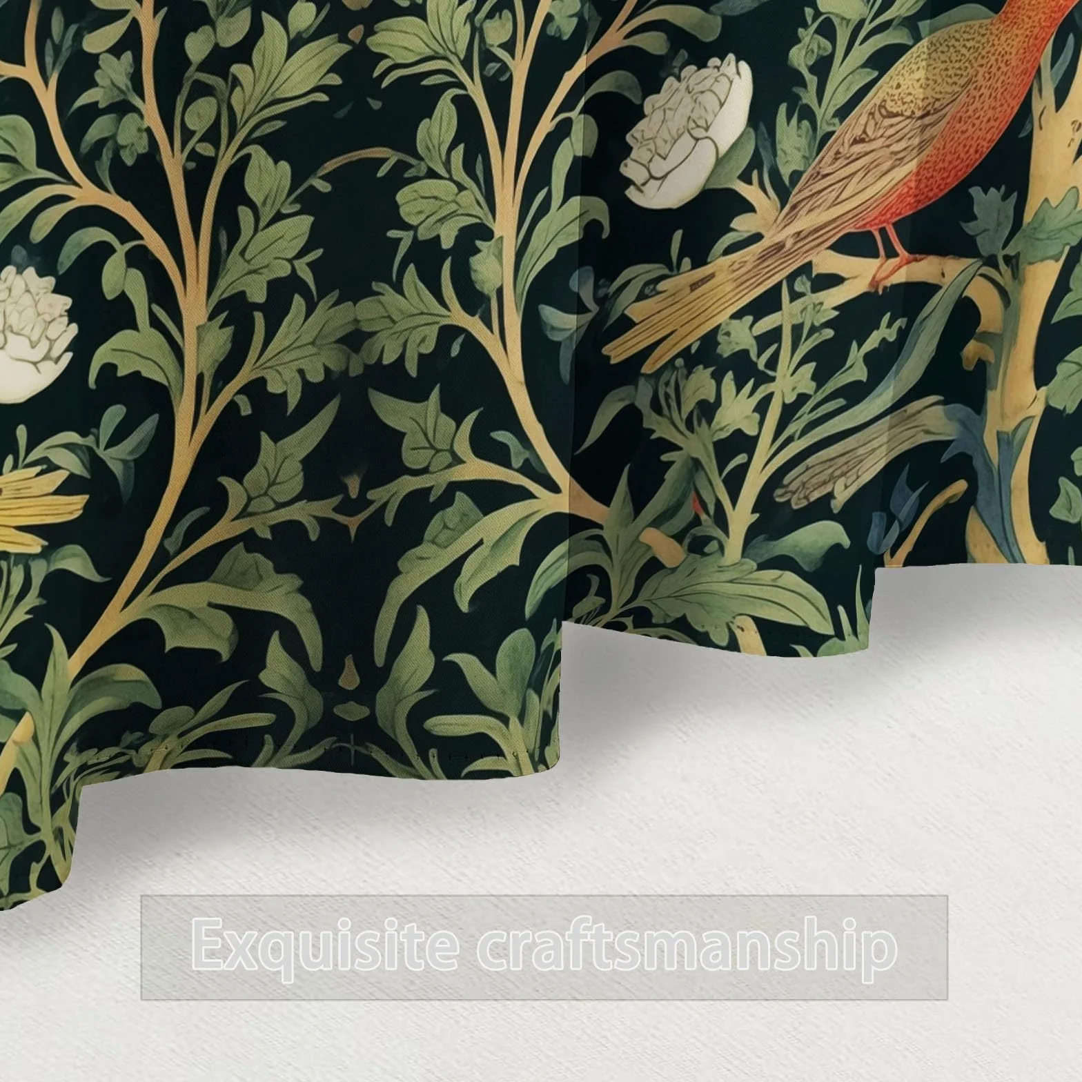William Morris Fleurs Oiseaux Rideaux à Oeillets 70x240 cm 2 Panneaux Isolant Opaque Vert Foncé Porte-Fenêtre